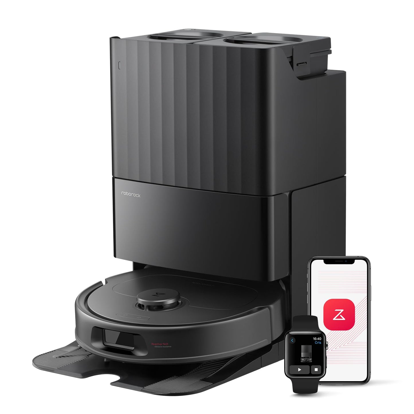 roborock QV 35S-Set Saugroboter mit Wischfunktion, 10.000 Pa HyperForce Saugkraft, Anti-Tangle-Bürsten, Anhebbare Schleudermopps, Intelligente Hindernisvermeidung, All-in-One Dock (Schwarz)