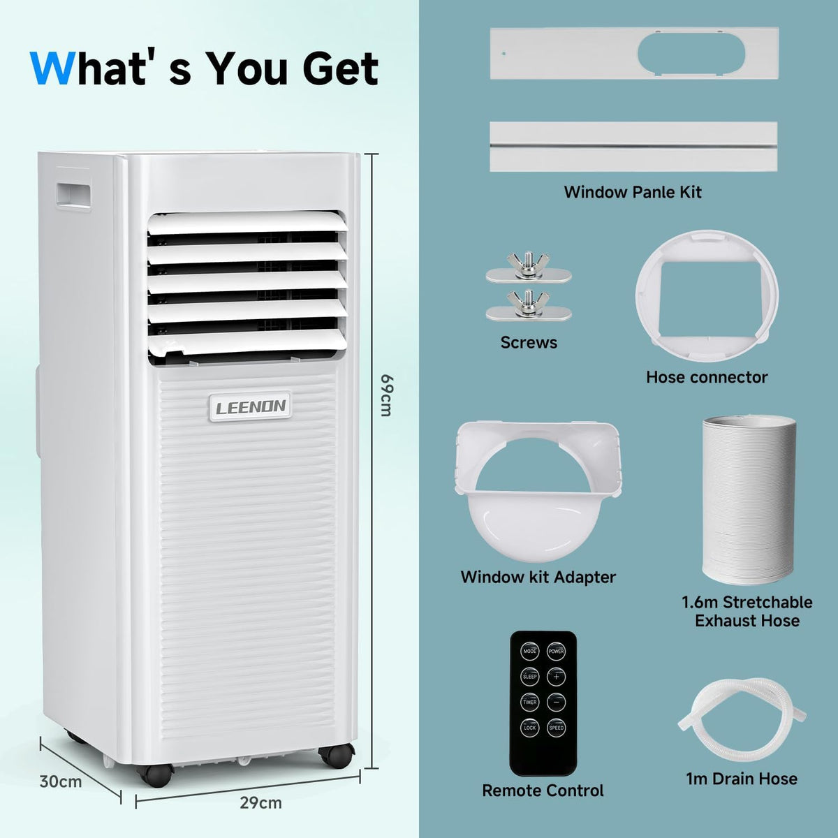 Klimaanlage Mobil 9000 BTU, LEENON Mobil Klimagerät 4 in 1 Kühlen Entfeuchten Ventilato& Schlafmodus, 2.6KW Mobile Klimaanlage mit Abluftschlauch, Fernbedienung/24h Time für Zuhause Bür bis zu 35 m²