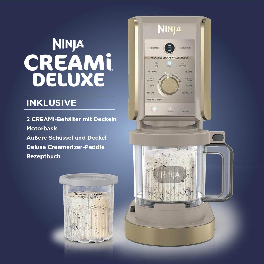 Ninja CREAMi Deluxe Eismaschine mit 2 Behältern, Stone Gold, NC502EUSTGD