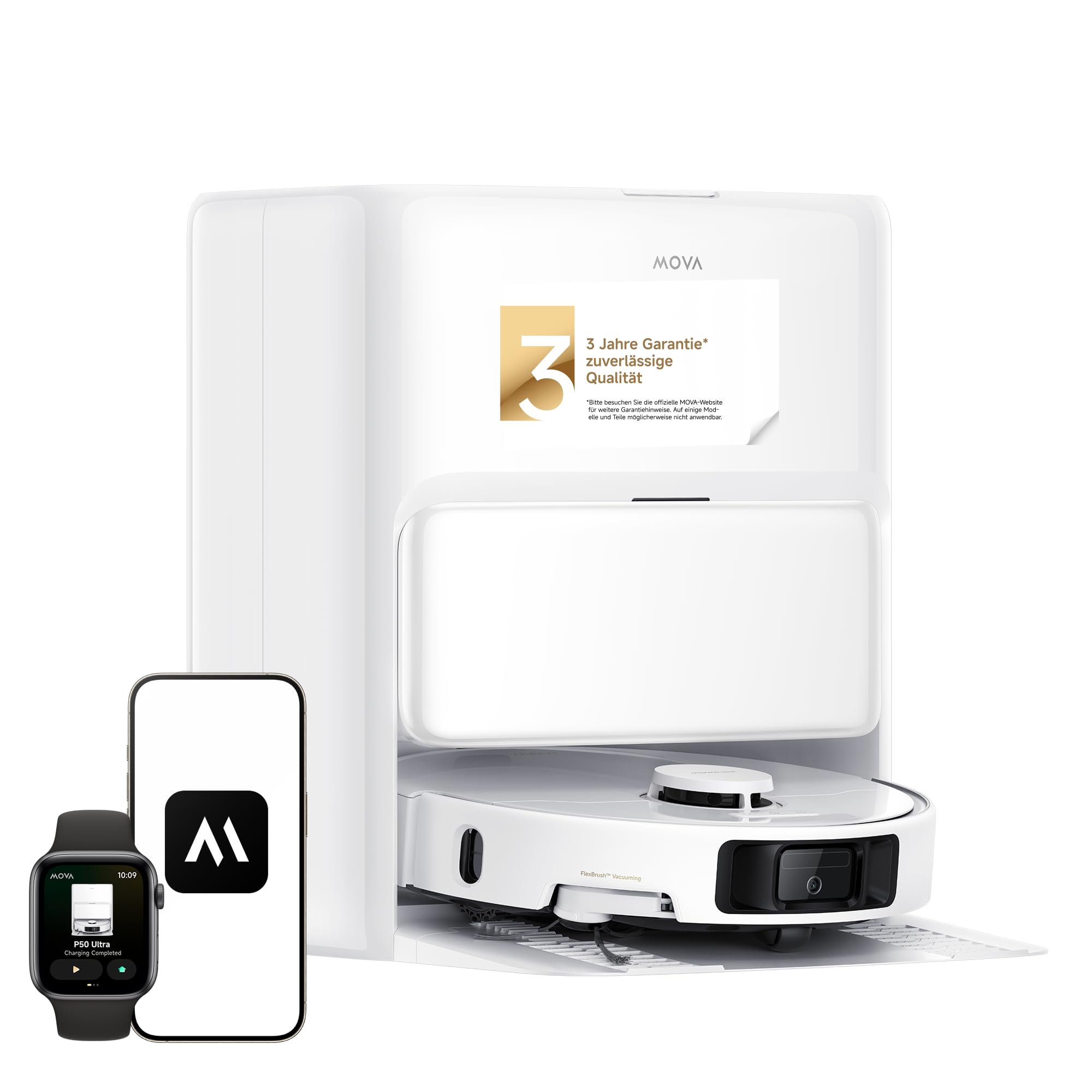 Mova P50 Pro Ultra Saugroboter mit Wischfunktion, 19.000 Pa Saugkraft, 75 ℃ Heißwasser-Moppwäsche, automatische Reinigung, automatische Entleerung, automatische Nachfüllung, Hindernisvermeidung