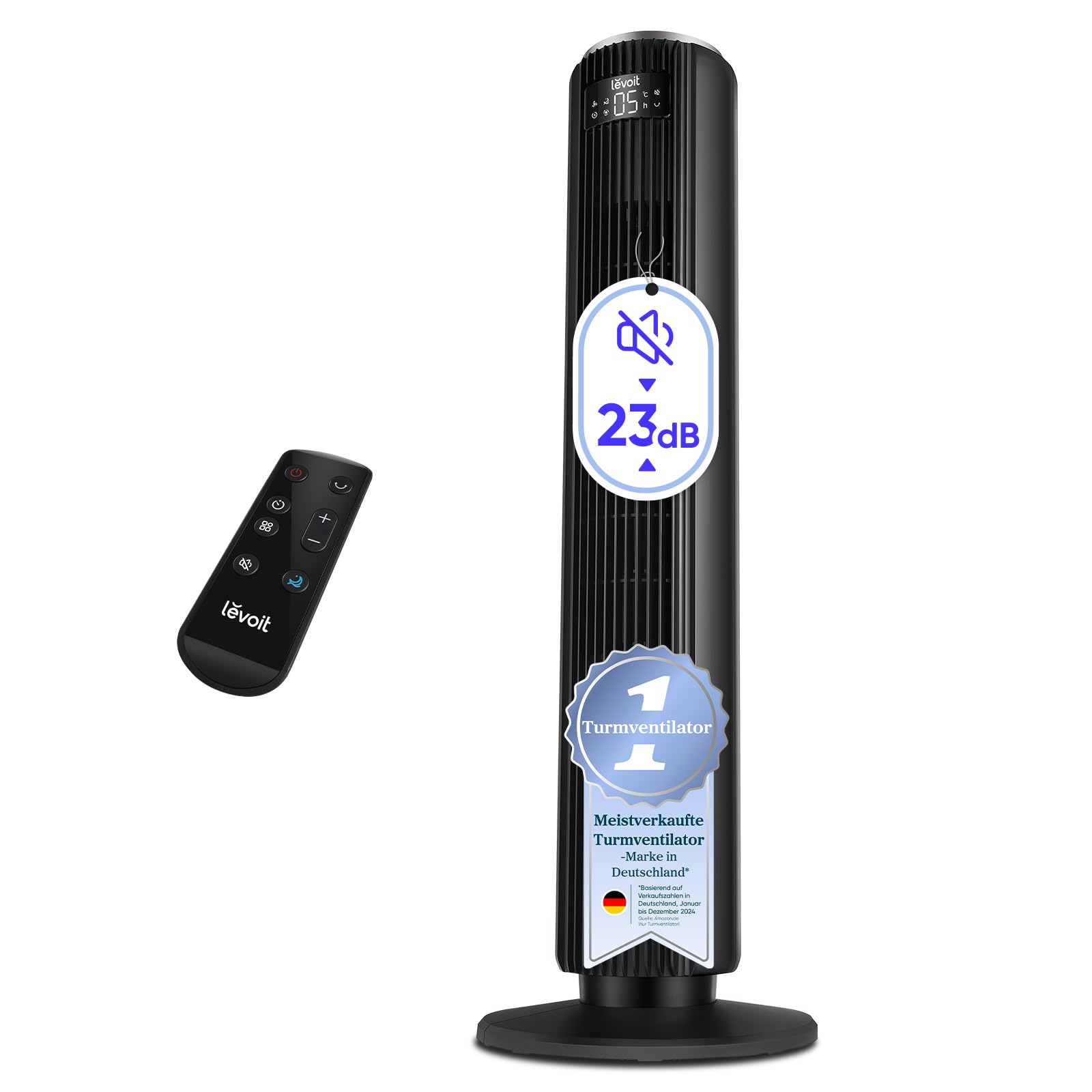 Levoit - DC Motor Turmventilator - 20dB sehr leiser Ventilator - 4 Modi/12 Stufen/12 Std Timer - Fan mit Fernbedienung & Kühlung - Tower Fan mit 7,9m/s Geschwindigkeit - 24W Standventilator