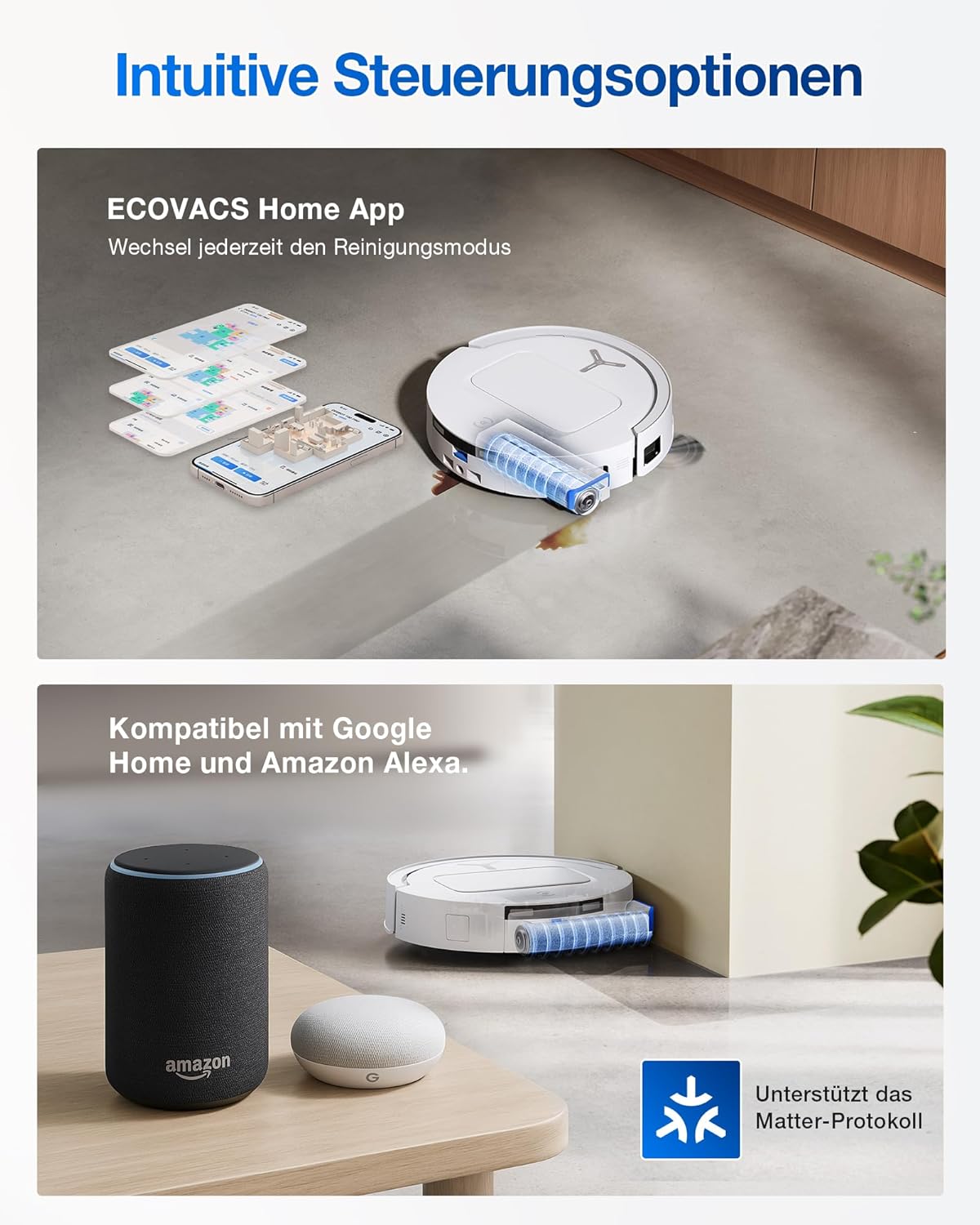 ECOVACS DEEBOT T80 OMNI Saugroboter mit Wischfunktion, 18.000 Pa, OZMO ROLLER Wischwalze mit kontinuierlicher Frischwasser-Selbstreinigung, ZeroTangle 3.0, Moppwäsche mit 40-75℃ heißem Wasser, Weiß