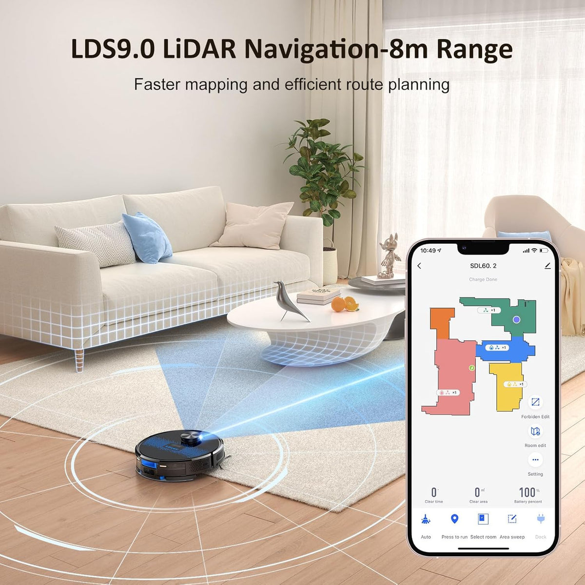 Lubluelu Saugroboter mit Wischfunktion 2-1, 4000Pa Staubsauger Roboter Lasernavigation mit 5 Karten, 55 dB Roboterstaubsauger mit APP Steuerung, Ideal für Tierhaare, Teppiche, Hartböden, Blau (SL60D)