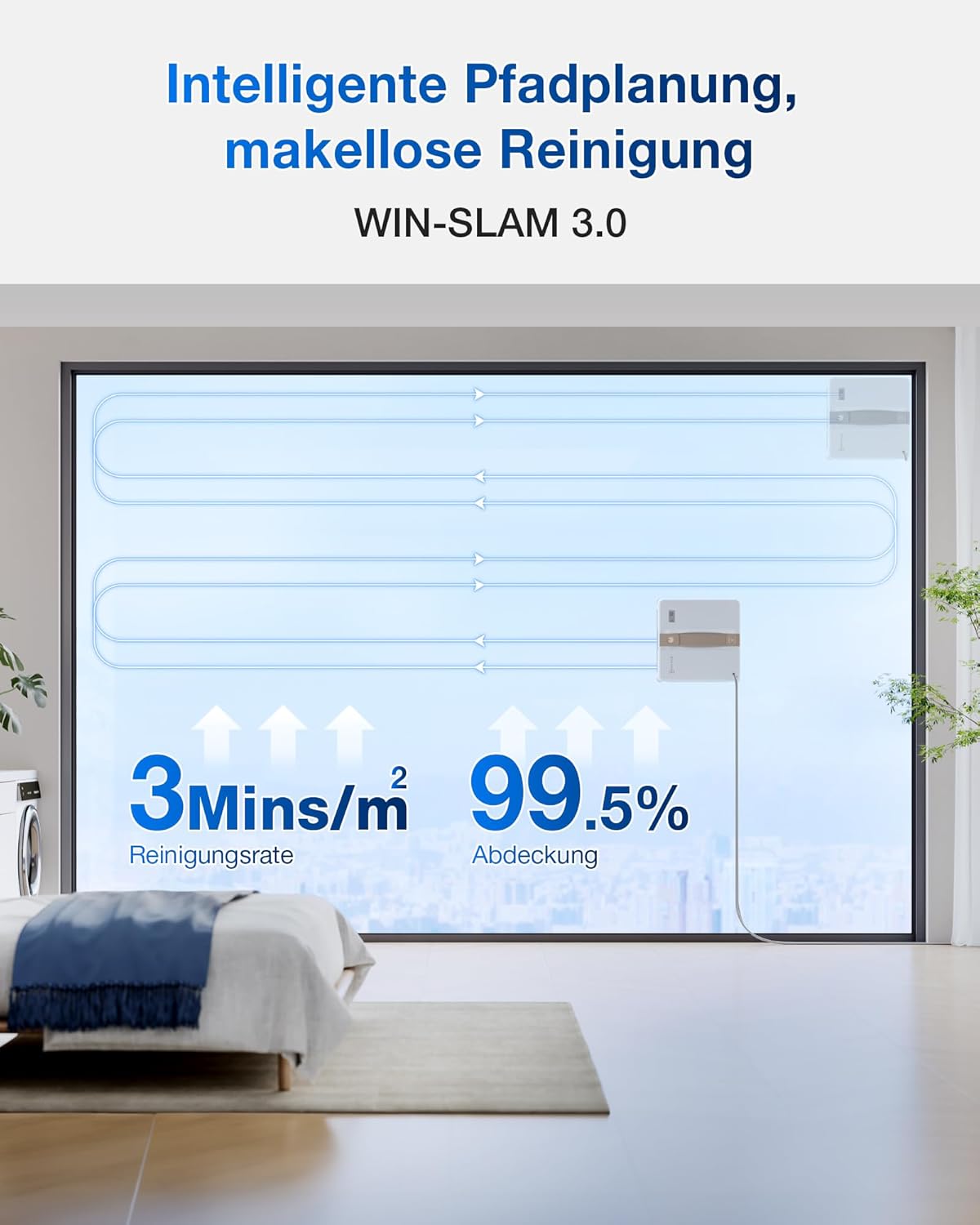 ECOVACS WINBOT MINI Fensterputzroboter, kompaktes Design, Doppel-Düsen mit Ultraschall-Zerstäubung, 9-Stufen-Schutzsystem, intelligente Pfadplanung, 4 Reinigungsmodi, Anti-Rutsch-System, Weiß