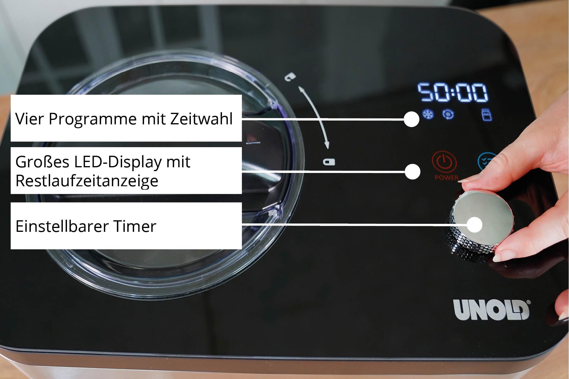 Unold 48826 EVA Eismaschine & Joghurtbereiter, Kompressor, 1,5 L, Eiscreme in ca. 30 Min., mit Timer