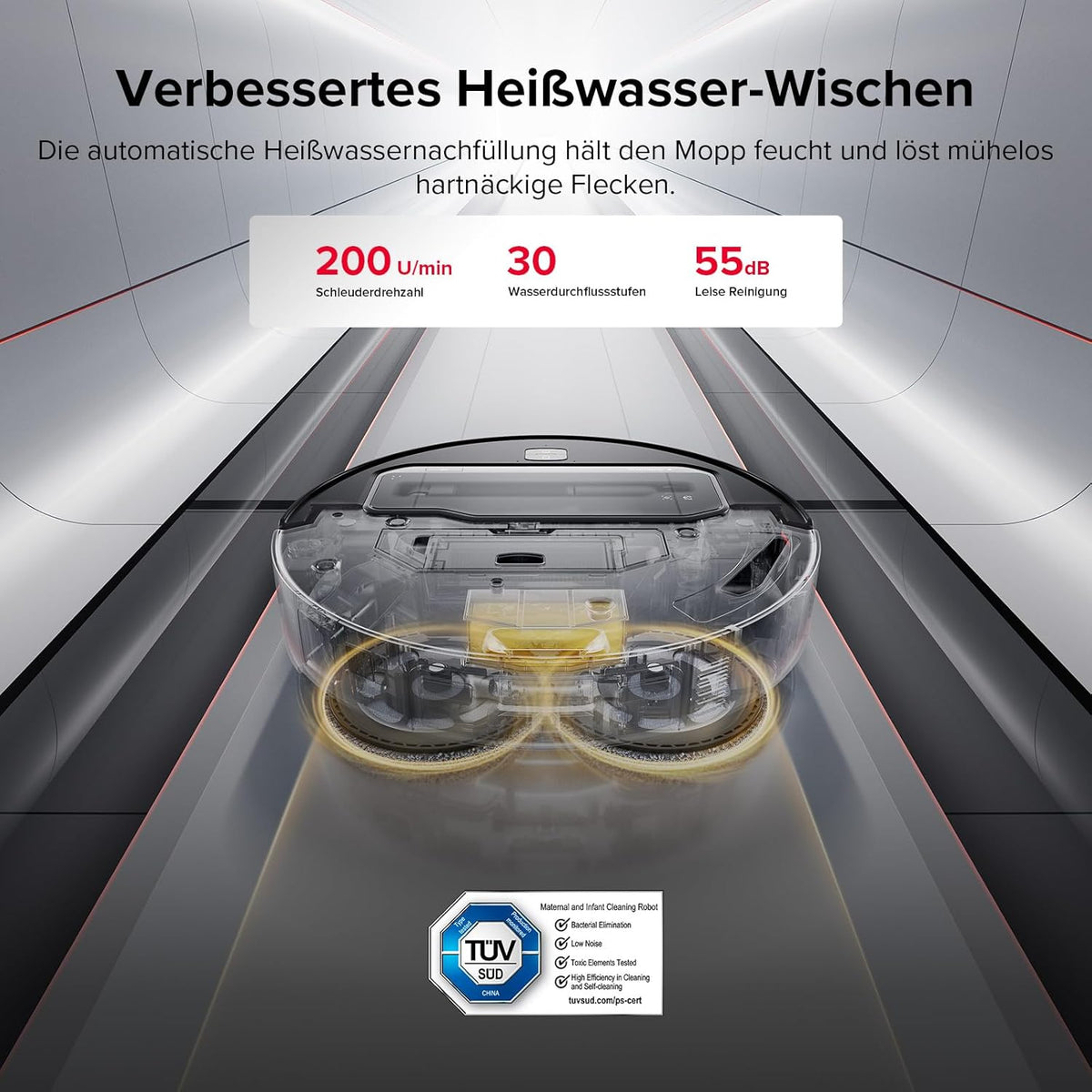 roborock Saros Z70 Saugroboter mit Wischfunktion, OmniGrip Arm, KI-gestützt, 22.000 Pa Saugkraft, 7.98 cm Ultra Slim, FlexiArm Riser, AdaptiLift Chassis, Heißwasser Mopp Waschen & Trocknen(Silber)