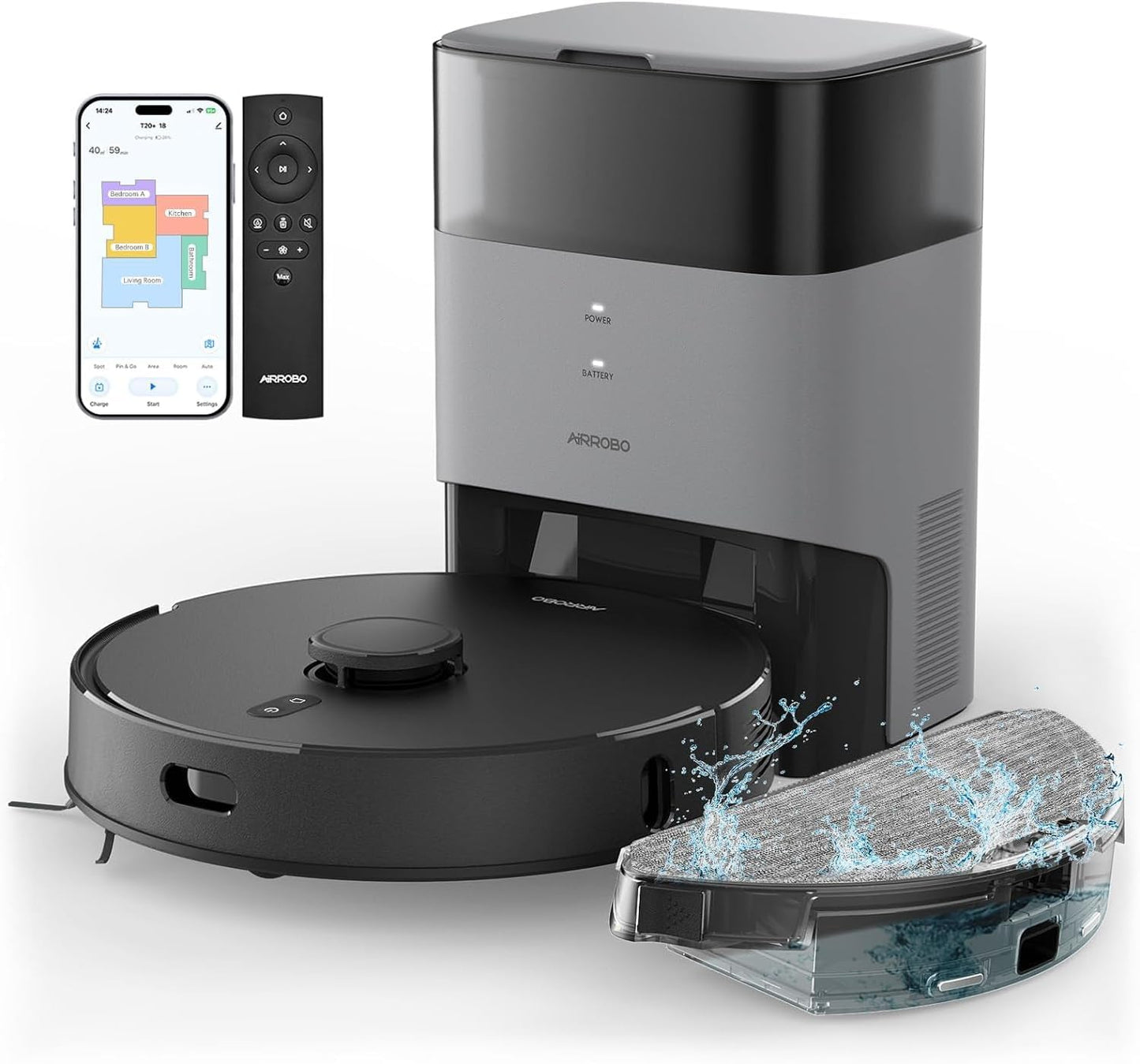 AIRROBO T20+ Saugroboter mit Wischfunktion, 3.5L Staubsauger Roboter mit Absaugstation, 180Min Laufzeit, LiDAR Navigation, Starke Saugkraft ideal für Teppich und Tierhaare, APP Steuerung