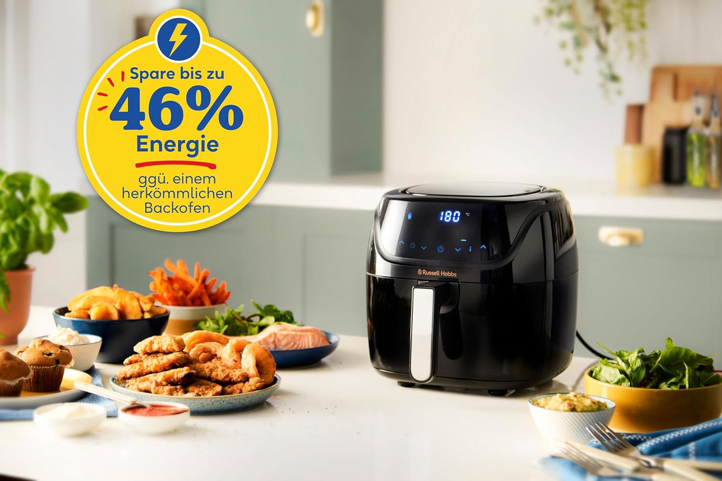 Russell Hobbs Heißluftfritteuse L 4L Rapid AirFryer [sehr kleines Gehäuse/7 Kochfunktionen/10 Programme] SatisFry (spülmaschinenfest, max 220°C, Fritteuse ohne Öl, Grillen,Backen,Braten etc) 27160-56