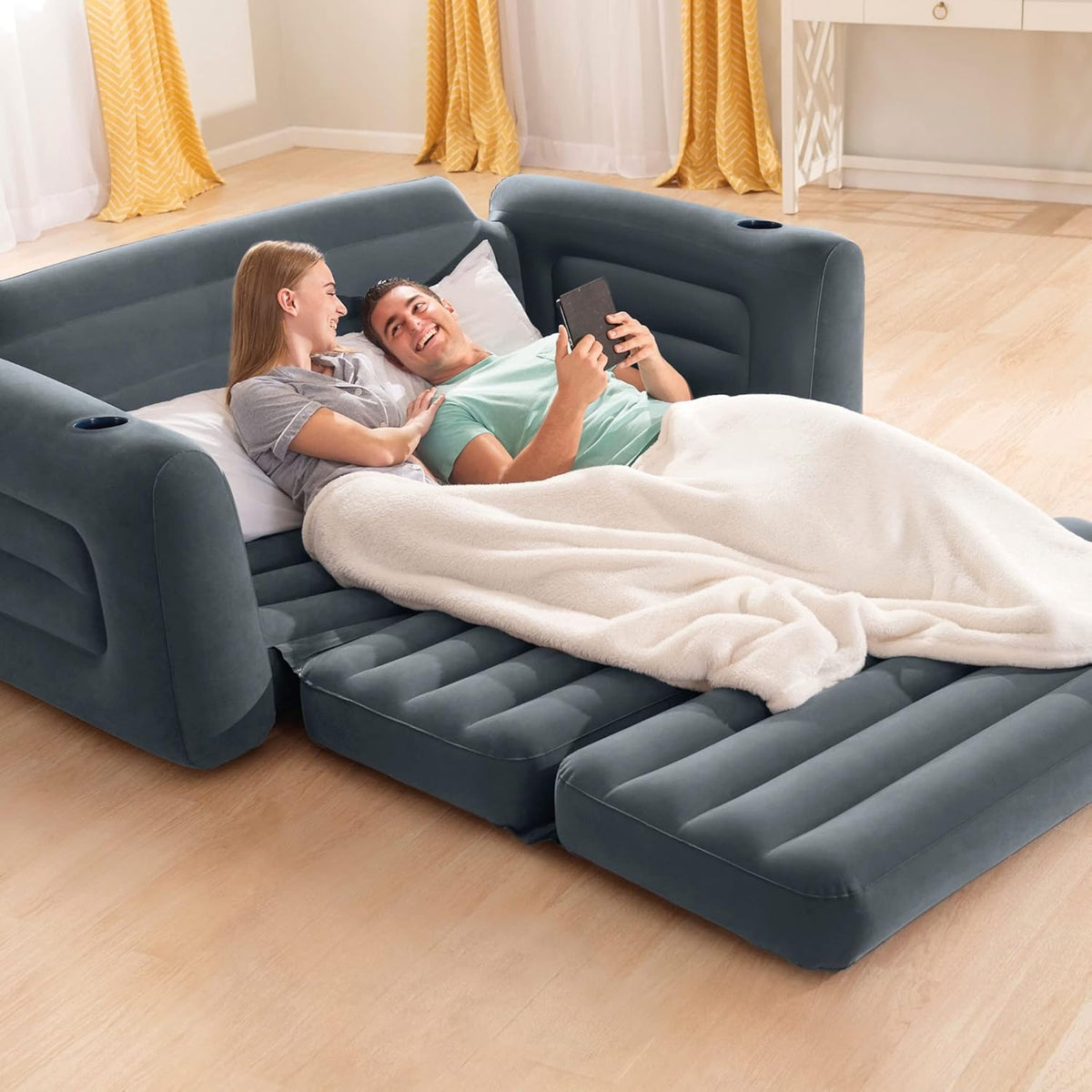 Intex 66552NP – Aufblasbares Schlafsofa, 2-Sitzer, Vinyl, Dunkelgrau, 203 x 224 x 66 cm