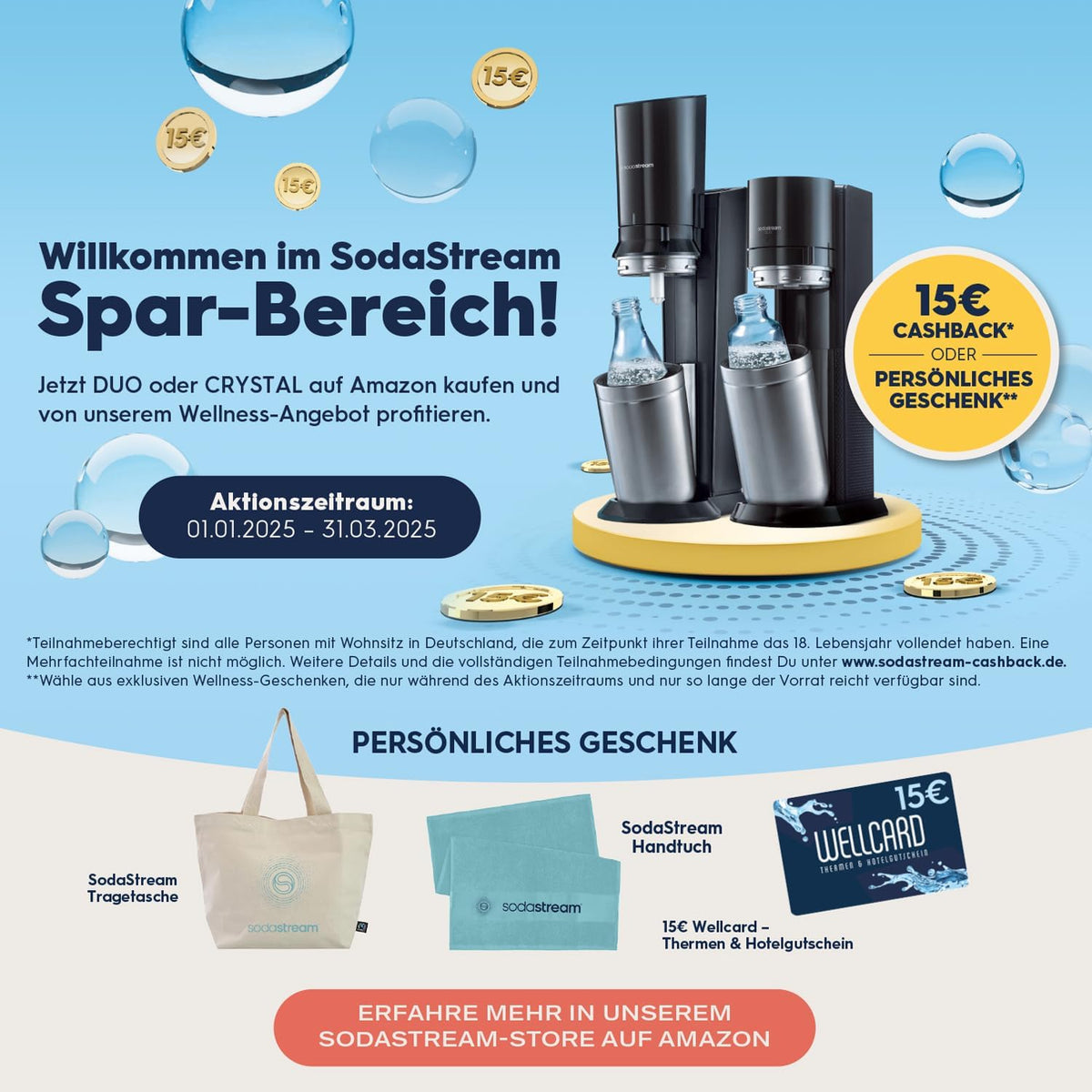 SodaStream Wassersprudler Crystal 3.0 Quick-Connect CO2-Zylinder und 1x Glaskaraffen, Silber, Schwarz/Titan, 45 cm