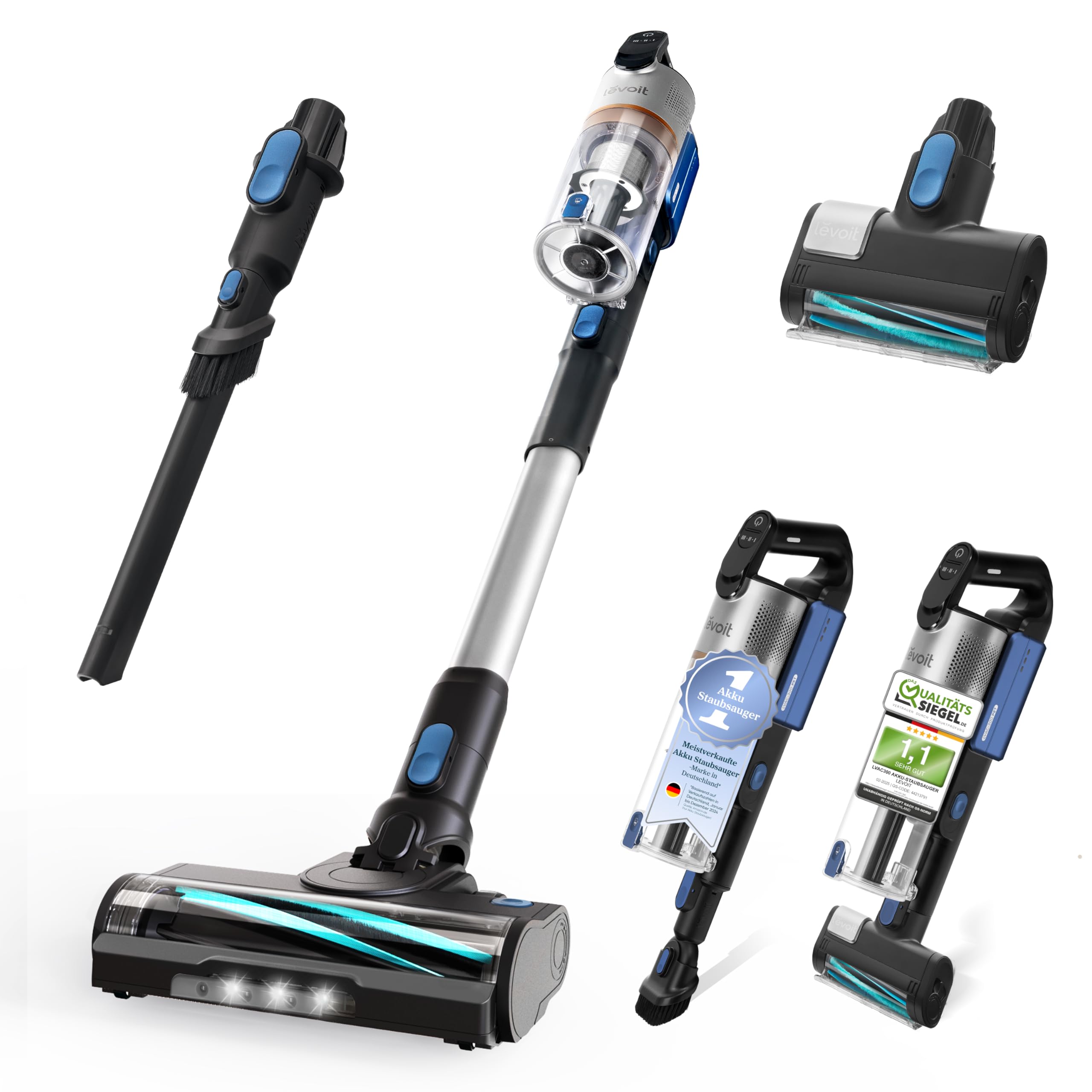 Levoit - Akku Staubsauger mit Tierhaardüse - Anti Haar Wrap - 4-in-1 Kabelloser Akkustaubsauger - 99,9 Prozent Filterleistung - Beutelloser Akkusauger für Teppich/Hartböden/Auto - max 50 min Laufzeit