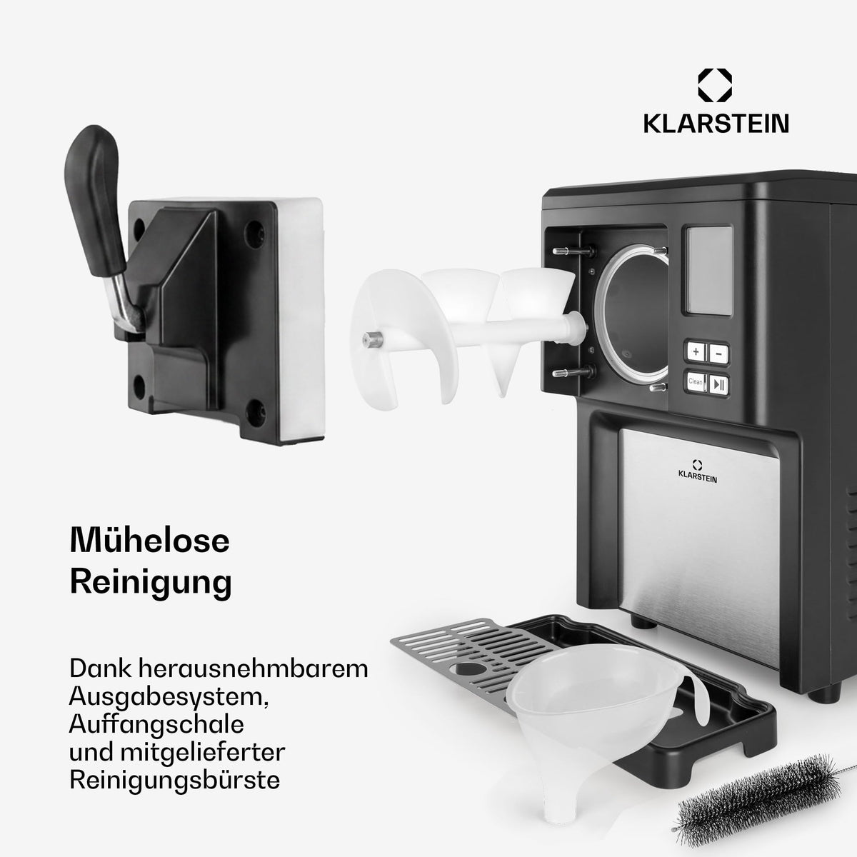 Klarstein Sweet Sundae Softeismaschine – selbstkühlender Kompressor, ohne Vorgefrieren, 1,5 l, Kühlhaltefunktion, digitaler Timer, schwarz