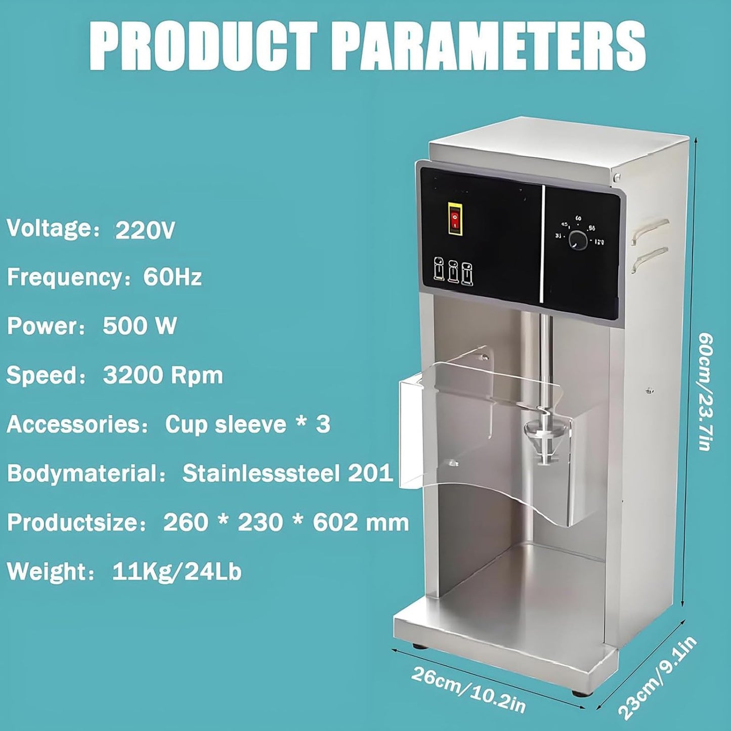 DDZJTPP Kommerzielle Eismaschine, 3.200 U/min, Milchshake-, Joghurt- & Gelato-Mixer, inkl. 3 Handbecher