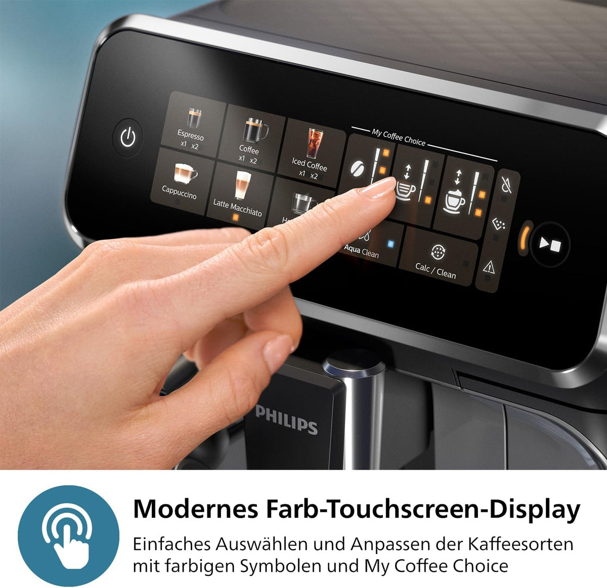 Philips 3300 Series Kaffeevollautomat - 5 Getränke, Intuitives Touch-Display, Klassischer Milchaufschäumer, SilentBrew, 100% Keramikmahlwerk, AquaClean Filter. Schwarzchrom (EP3326/90)