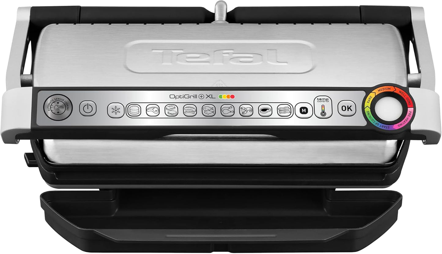 Tefal OptiGrill+ XL Kontaktgrill, 9 Programme, Garstufenanzeige, Abnehmbare XL-Platten, Manueller Modus, Elektrogrill, Edelstahl, GC722D16