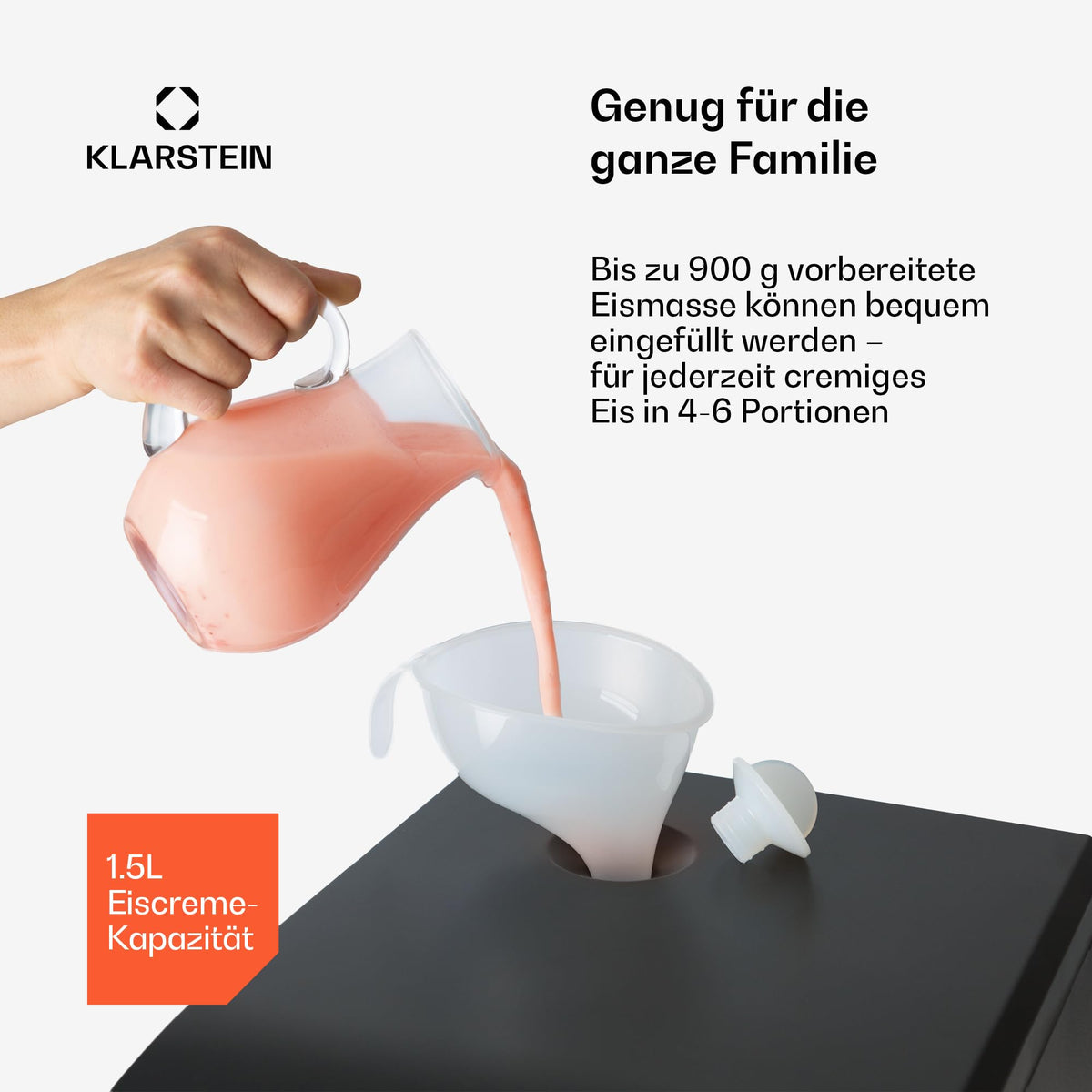 Klarstein Sweet Sundae Softeismaschine – selbstkühlender Kompressor, ohne Vorgefrieren, 1,5 l, Kühlhaltefunktion, digitaler Timer, schwarz
