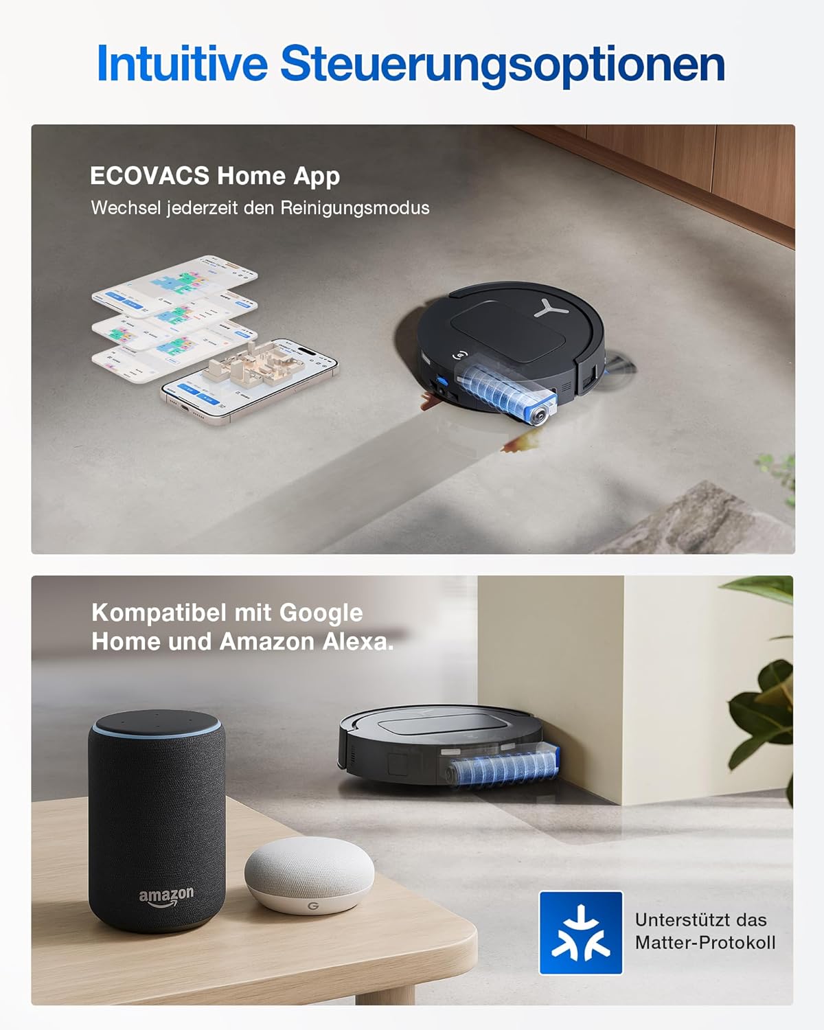 ECOVACS DEEBOT T80 Omni Saugroboter mit Wischfunktion, 18.000 Pa, OZMO Roller Wischwalze mit kontinuierlicher Frischwasser-Selbstreinigung, ZeroTangle 3.0,Moppwäsche mit 40-75℃ heißem Wasser, Schwarz