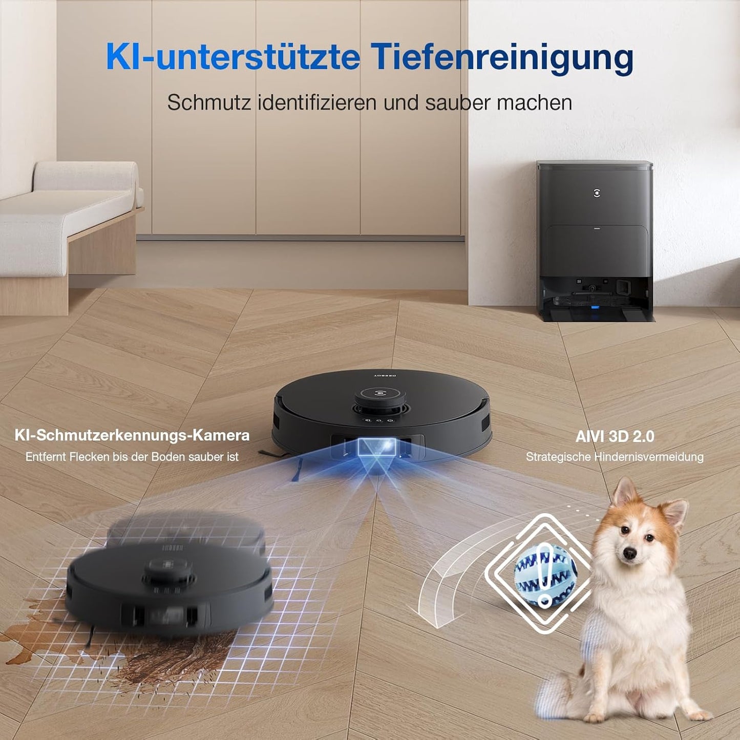 ECOVACS DEEBOT T30S PRO Saugroboter mit Wischfunktion, 11.000 Pa, ZeroTangle Technologie, 70°C heißes Wasser Wischen beim Waschen, TruEdge™ Kantenwischen, 6.400mAh Batterie, AI-Hindernisvermeidung
