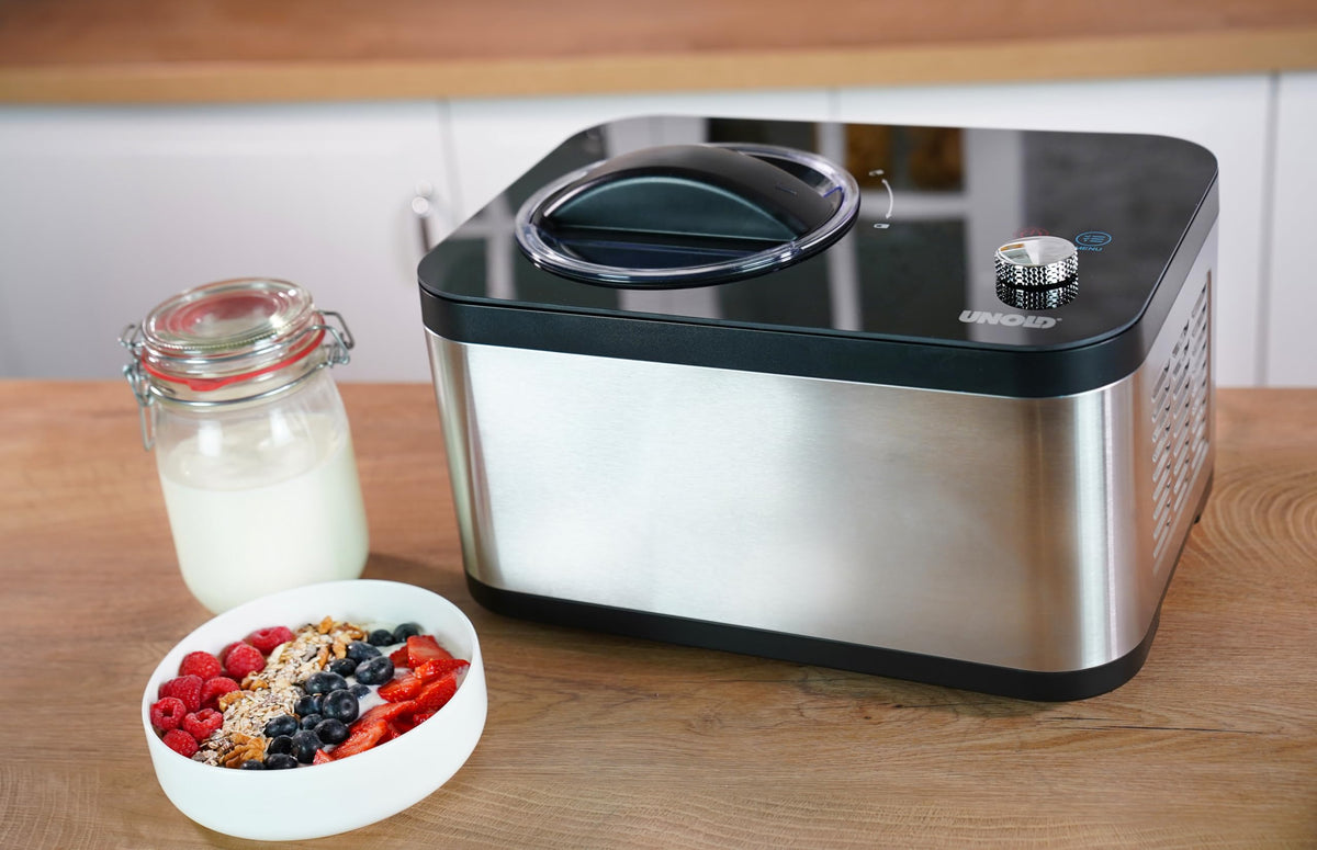 Unold 48826 EVA Eismaschine & Joghurtbereiter, Kompressor, 1,5 L, Eiscreme in ca. 30 Min., mit Timer
