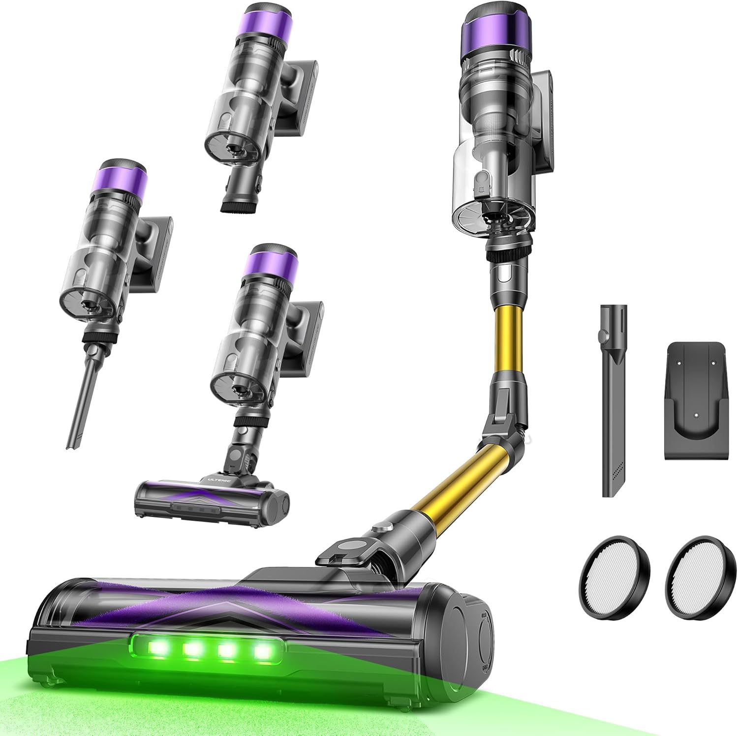 Ultenic U20 Akku Staubsauger, 55000Pa/ 600W/60Min Staubsauger Kabellos Mit Selbststehendes Design, Flexibles Biegegelenk, GreenEye-Technologie, Anti-Tangle Bodenbürste für Hartböden Teppiche Tierhaare