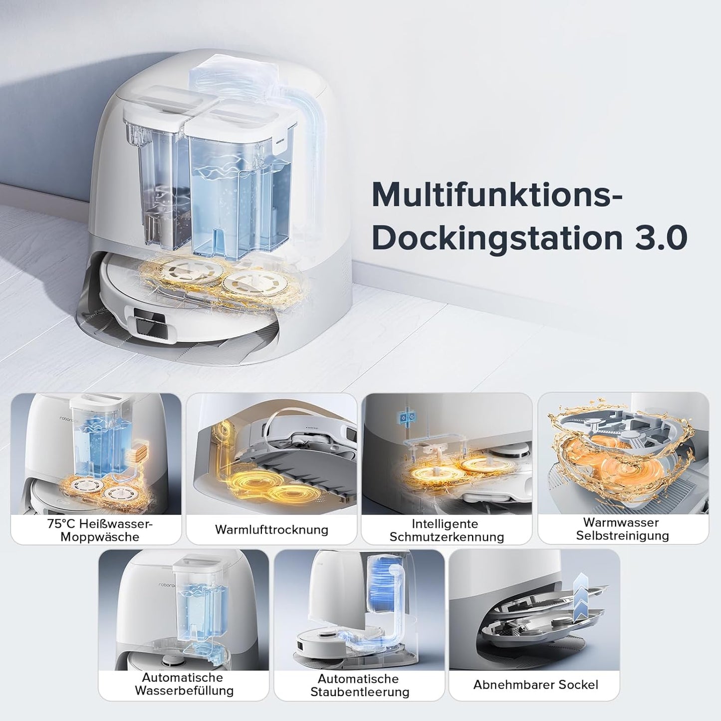 roborock Qrevo Curv S5X-Set Saugroboter mit Wischfunktion Absaugstation, Dual Anti-Tangle-System, 18.500 Pa Saugkraft, 75°C Heißwasser-Moppwäsche, Intelligente Schmutzerkennung, All-in-One-Dock (Weiß)