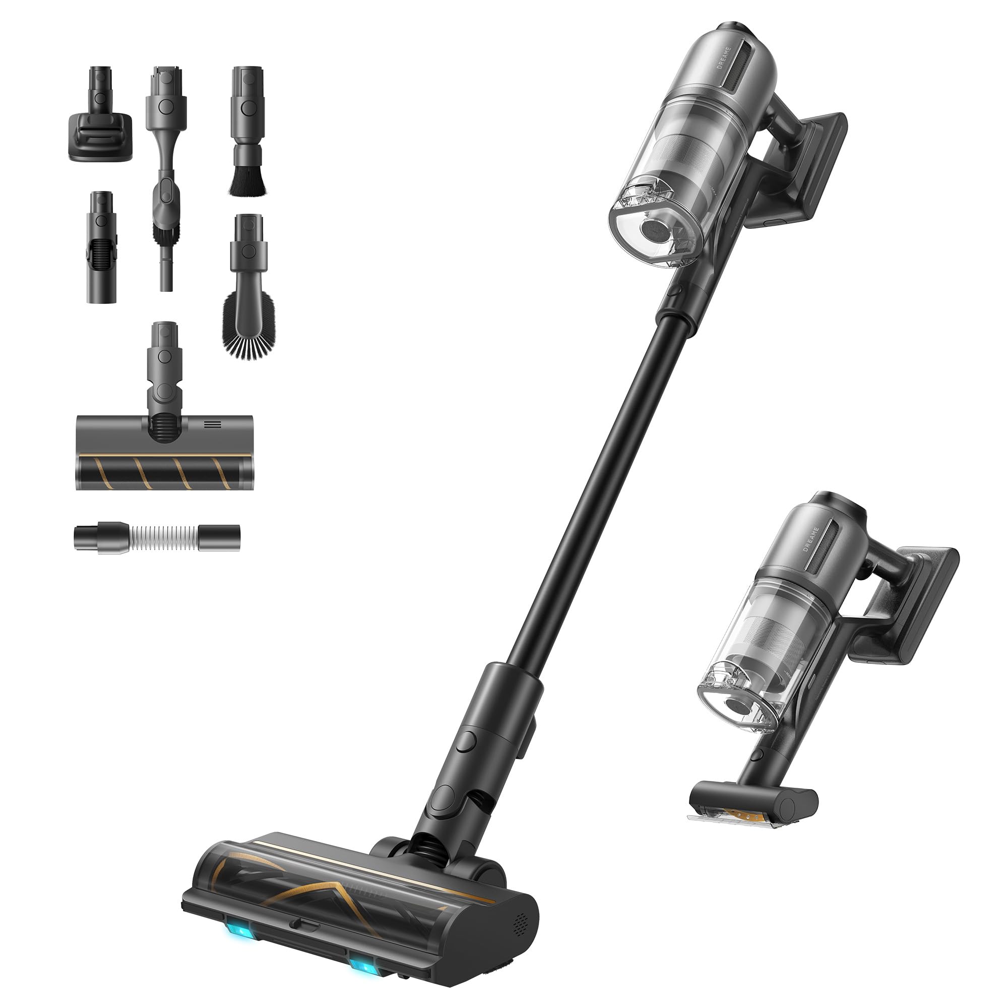dreame R20 Kabelloser Staubsauger, 190AW Starke Saugkraft, 90min Lange Laufzeit, Schmutzerkennung, LED-Bildschirm, blaues LED-Licht, kein verwickeln, ideal für Hausreinigung, Tierhaare, Teppiche