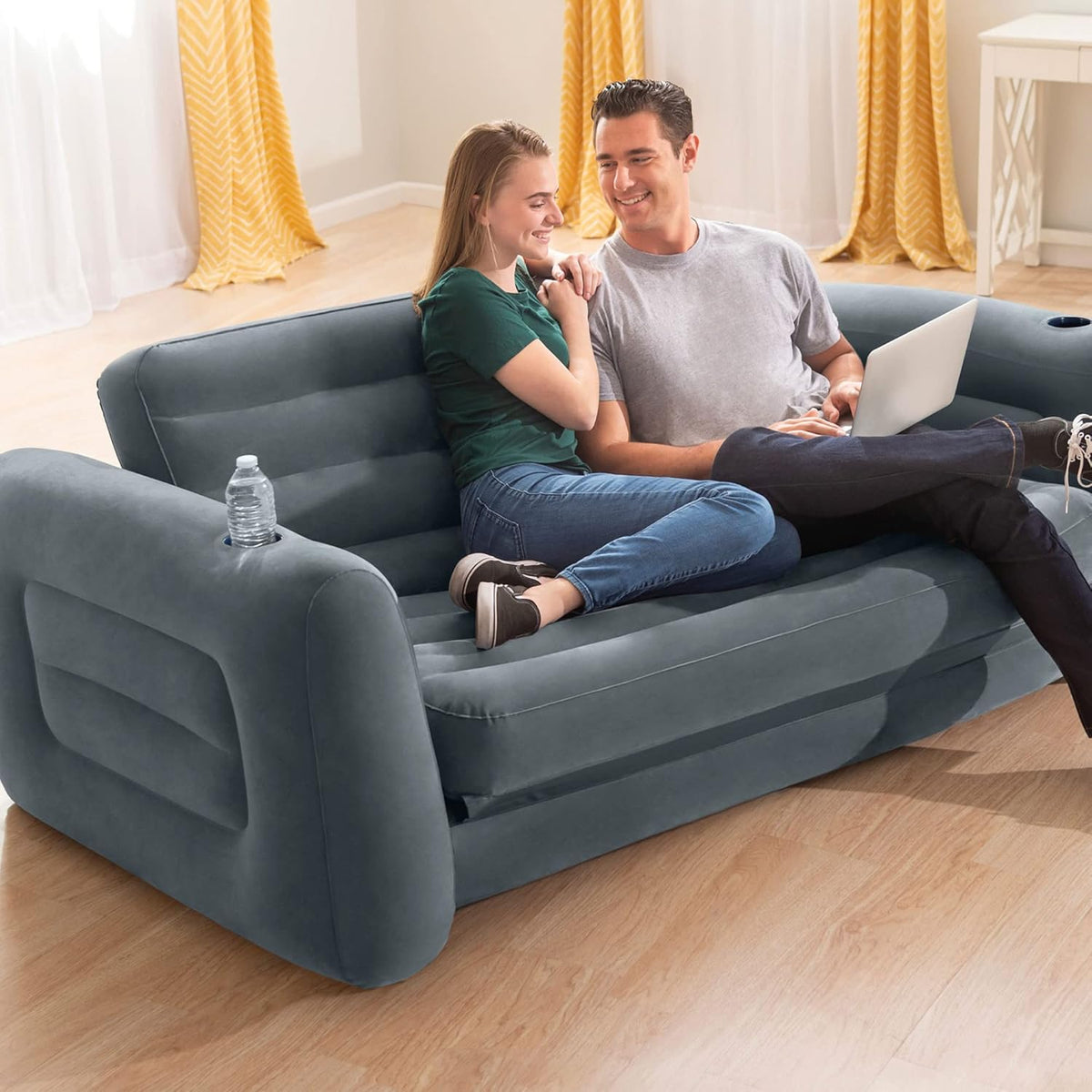Intex 66552NP – Aufblasbares Schlafsofa, 2-Sitzer, Vinyl, Dunkelgrau, 203 x 224 x 66 cm