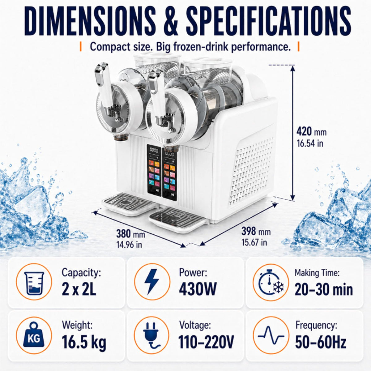Slushie Maker 7-in-1, Softeis- & Slush-Maschine mit 2 × 2L Tanks, 430W, automatische Reinigung, für Zuhause & Café