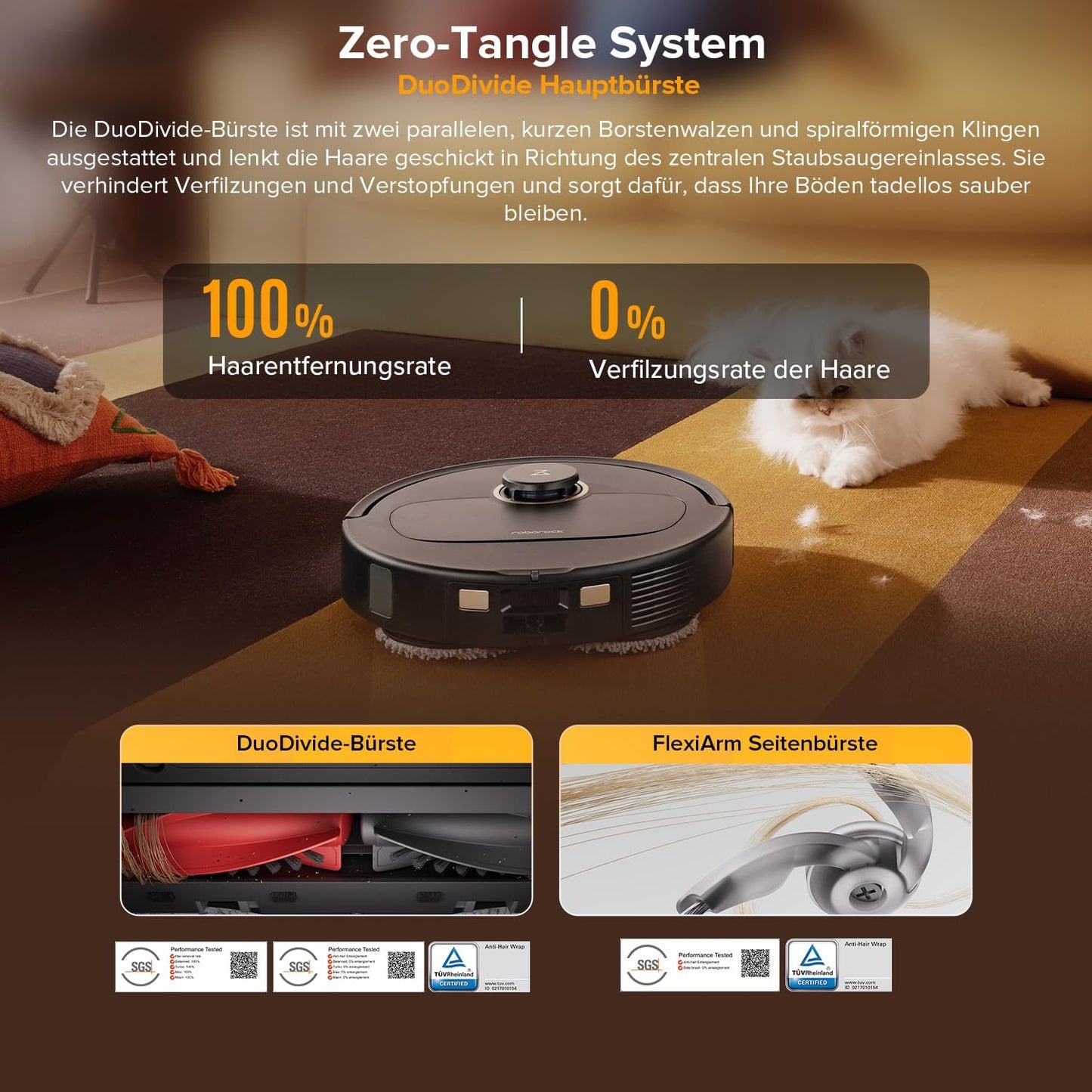 roborock Qrevo S5V Saugroboter mit Wischfunktion&Hebarem Wischmopp, 12.000Pa Saugkraft, Zero-Tangle System, Warmlufttrocknung, Intelligente Hindernisvermeidung, Multifunktions-Dockingstation (Schwarz)