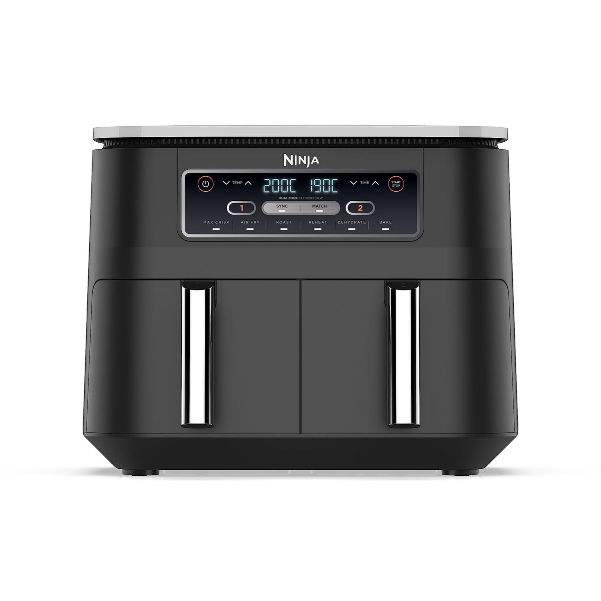 Ninja Foodi MAX Dual Zone Digitale Heißluftfritteuse, 9,5L Airfryer, 2 Fächer, Antihaftbeschichtung, spülmaschinenfeste Körbe, 6-in-1, 8 Portionen, Schwarz AF400EU