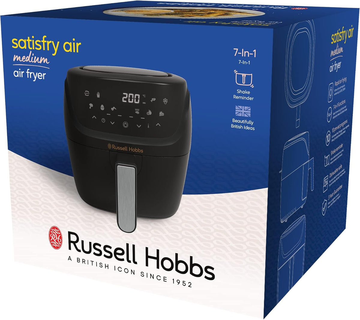 Russell Hobbs Heißluftfritteuse L 4L Rapid AirFryer [sehr kleines Gehäuse/7 Kochfunktionen/10 Programme] SatisFry (spülmaschinenfest, max 220°C, Fritteuse ohne Öl, Grillen,Backen,Braten etc) 27160-56