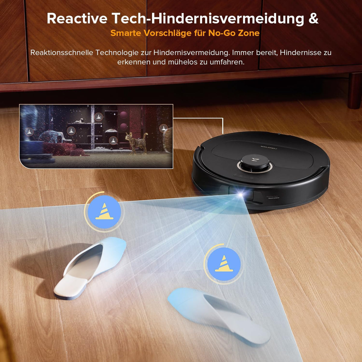 roborock Qrevo S5V Saugroboter mit Wischfunktion&Hebarem Wischmopp, 12.000Pa Saugkraft, Zero-Tangle System, Warmlufttrocknung, Intelligente Hindernisvermeidung, Multifunktions-Dockingstation (Schwarz)