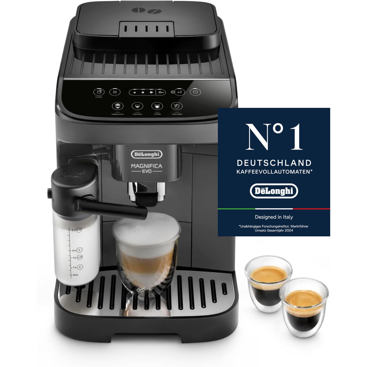 De'Longhi Magnifica Evo ECAM 292.81.B Kaffeevollautomat mit LatteCrema Milchsystem, 7 Direktwahltasten für Cappuccino, Espresso und weitere Kaffeespezialitäten, 2-Tassen-Funktion, Schwarz