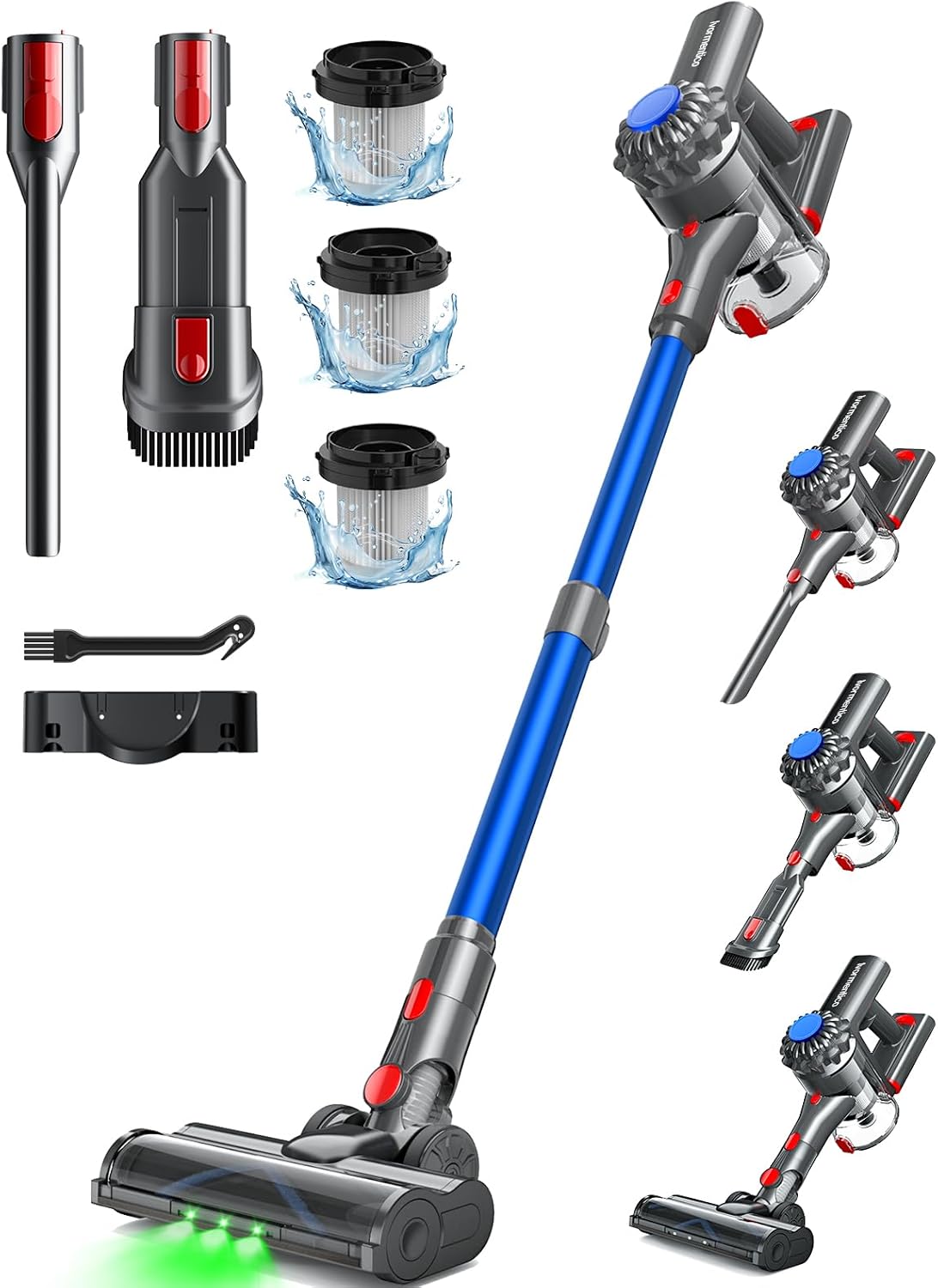 Ivormentico Akku Staubsauger, Staubsauger Kabellos 50Mins/40KPA/450W, Akkustaubsauger mit Geen LED, Kabelloser Staubsauger mit Aufgerüstete Bodenbürste, Staubsauger Akku für Tierhaare, Dunkelblau