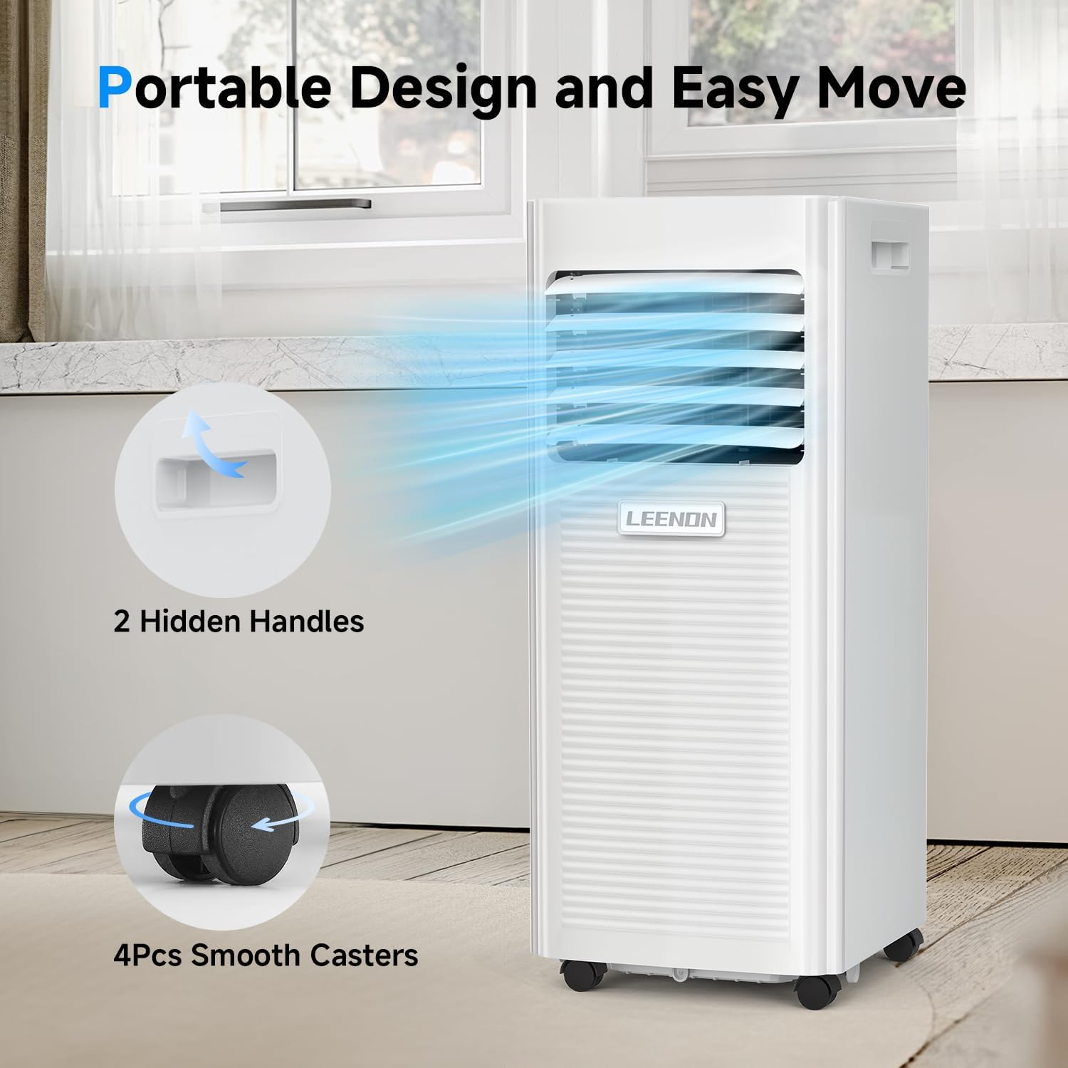Klimaanlage Mobil 9000 BTU, LEENON Mobil Klimagerät 4 in 1 Kühlen Entfeuchten Ventilato& Schlafmodus, 2.6KW Mobile Klimaanlage mit Abluftschlauch, Fernbedienung/24h Time für Zuhause Bür bis zu 35 m²
