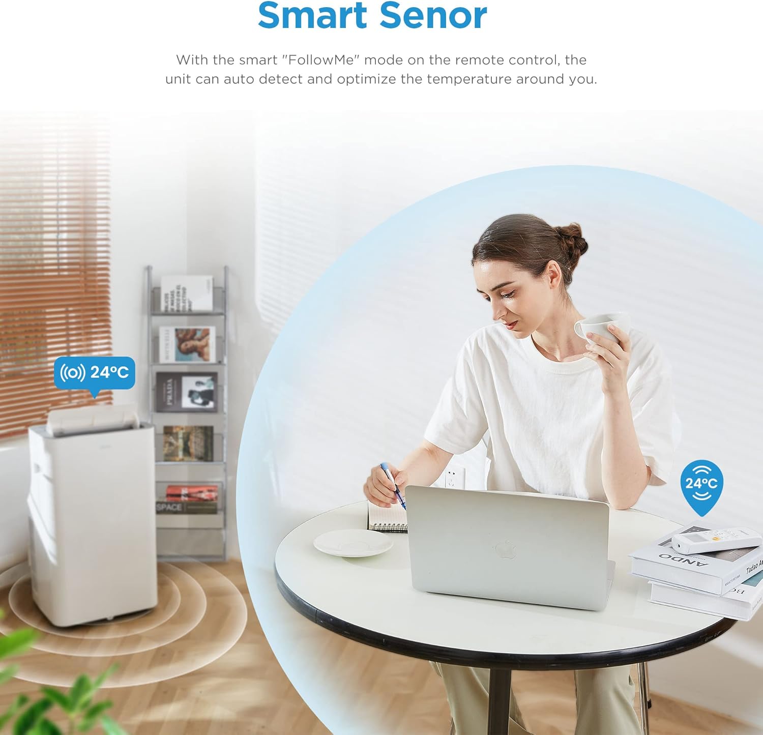 Midea Mobiles Klimagerät Silent Cool 26 Pro, 9000 BTU 2,6kW, Kühlen&Ventilieren&Entfeuchten, Raumgröße bis 88m³(33㎡), Mobile Klimaanlage mit Abluftschlauch, Weiß