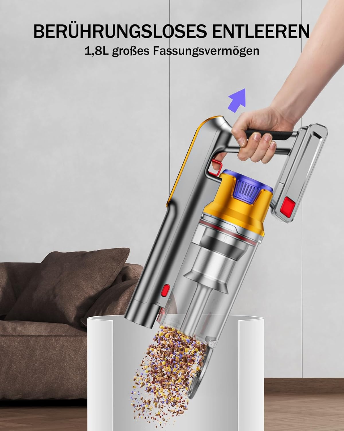 AOLOKO Akku Staubsauger, 48000Pa/550W/70Mins Staubsauger Kabellos mit 1,8L Großer Staubbecher, Wandmontierte Ladestation, 8-stufiges Filtersystem, Grünes Licht für Hartböden Teppiche Tierhaare