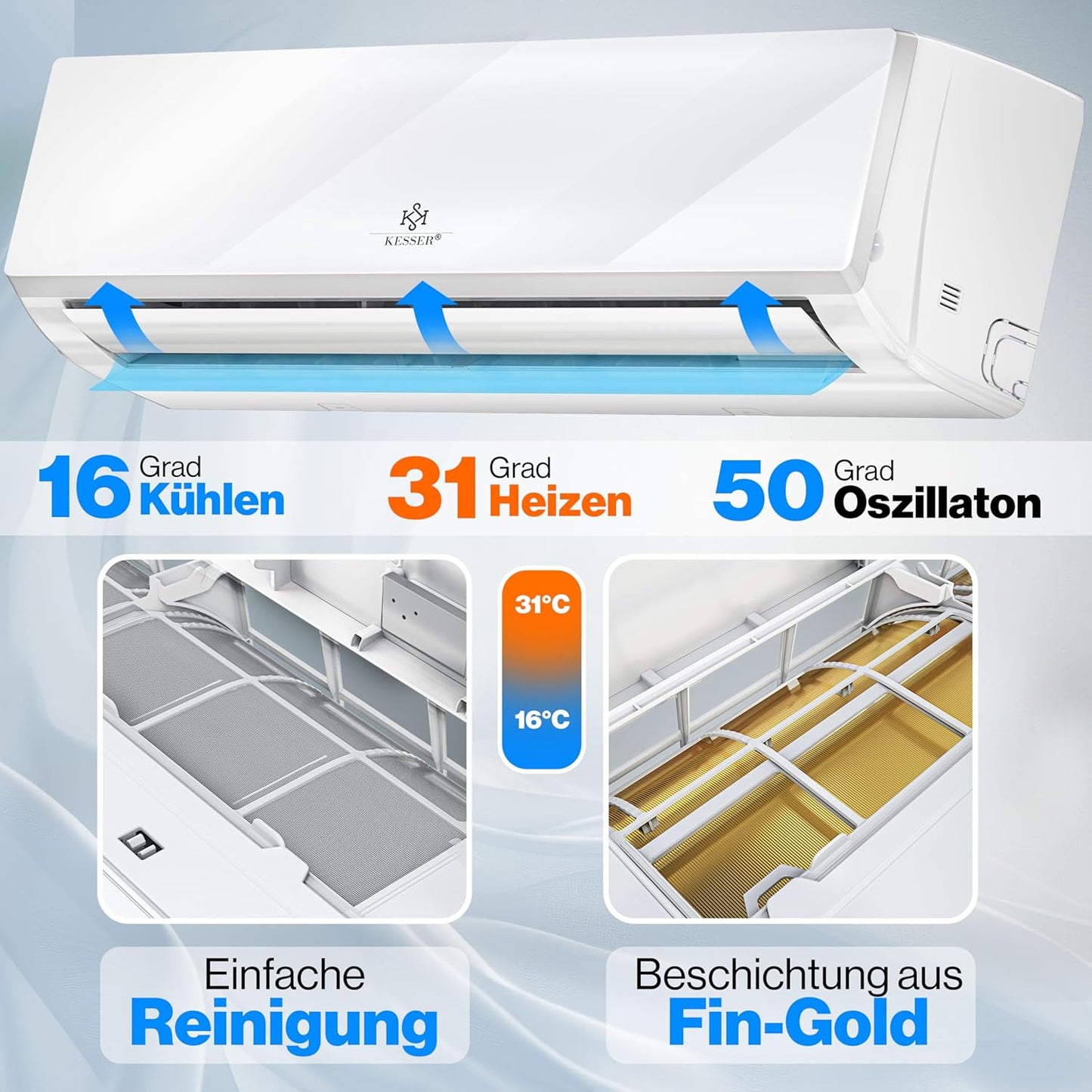 KESSER® Klimaanlage Set Split - mit WiFi/App Funktion Klimagerät - Kühlen A++/ Heizen A+ -12000 BTU/h (3.400 Watt) Kältemittel R32 - Fernbedienung, Timerfunktion - Inkl. komplettem Montagematerial