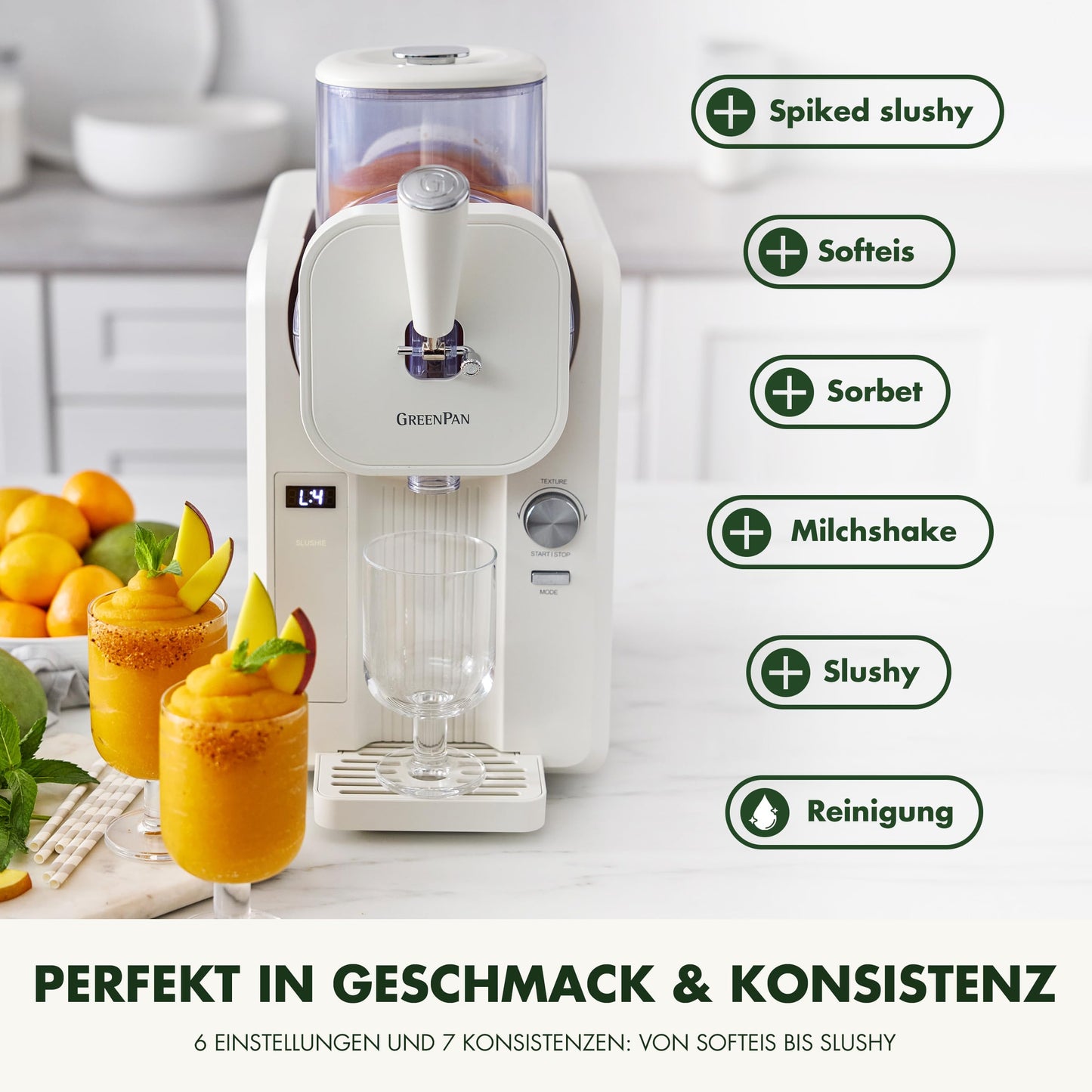GreenPan Frost Eismaschine & Slushie-Maker, 6 Modi, 7 Texturen, selbstreinigend, kein Vorfrieren, fertig in 15 Min.