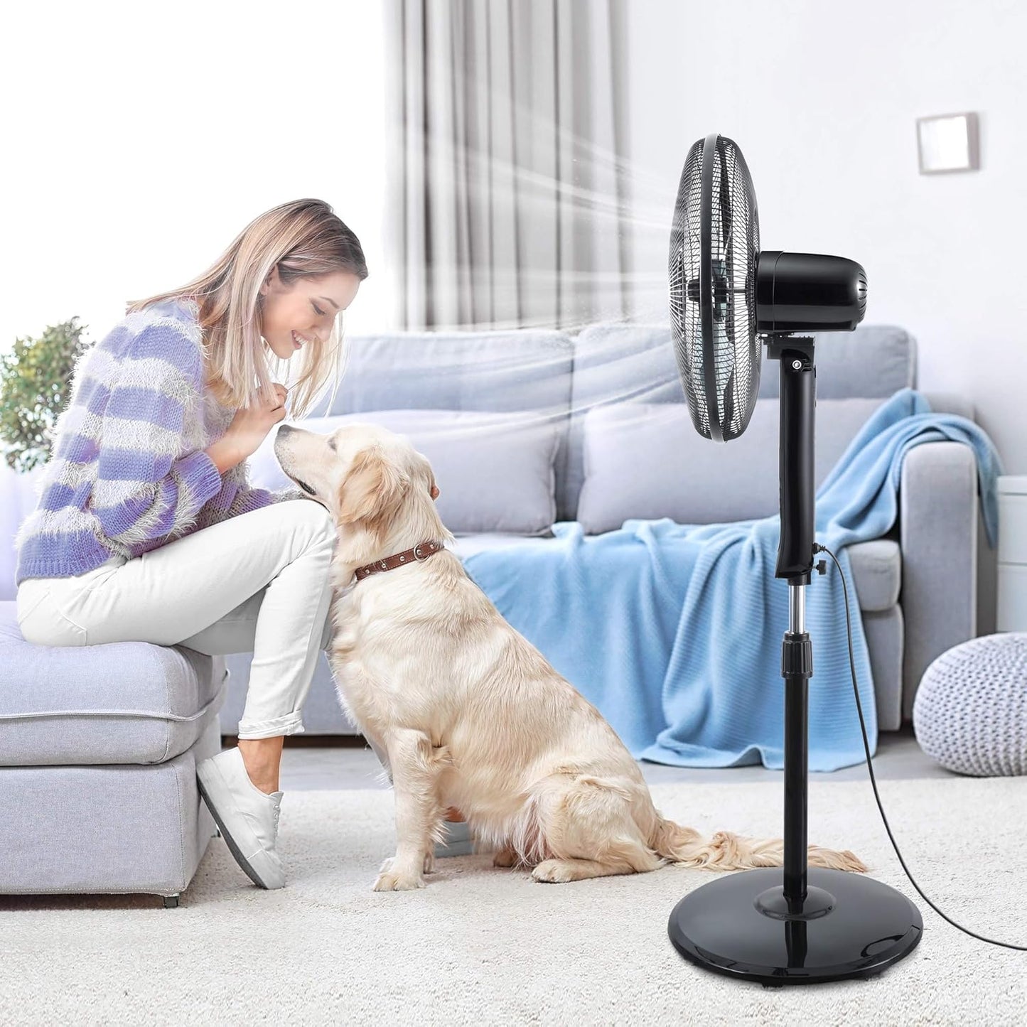 Midea FS40-15FR Standventilator Leise mit Fernbedienung, 3 Geschwindigkeitsstufen,LED Anzeige, 7,5H Timer, höhenverstellbar, 80°Oszil-lationsfunktion, 55W Kraftvoller,Ventilator,Luftzirkulation