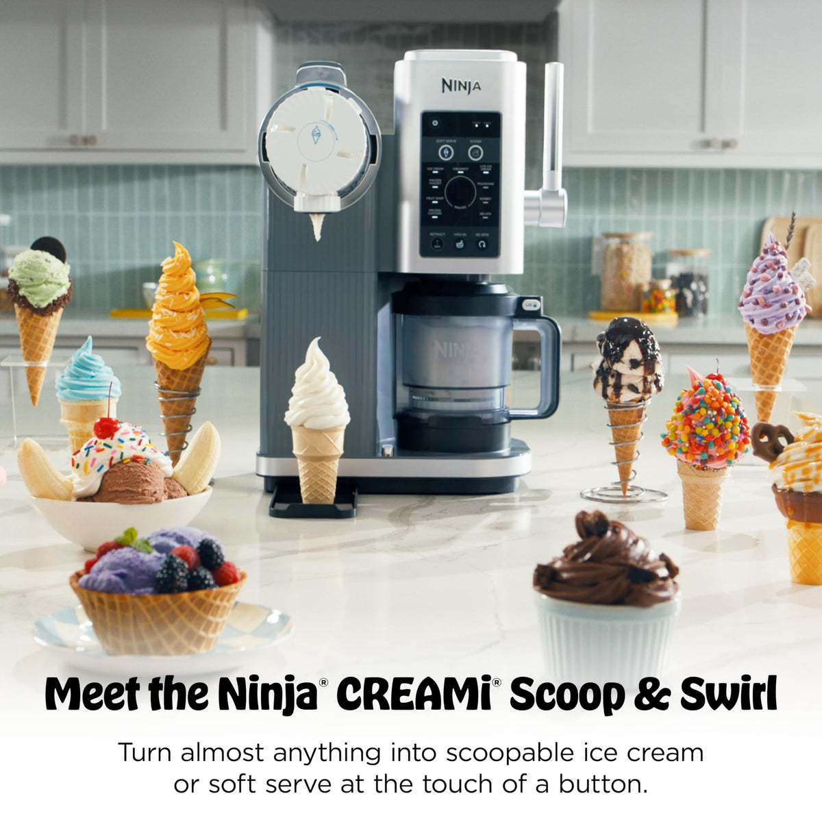 Ninja CREAMi Swirl 13-in-1 Eismaschine, Softeis, Sorbet, Milchshake & Frozen Joghurt, 2 × 473 ml Behälter