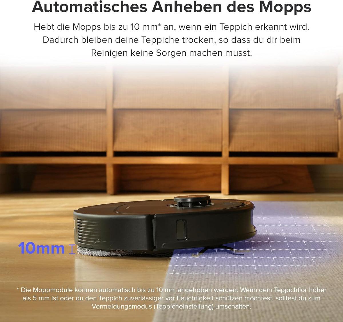 roborock Qrevo Pro Saugroboter mit Wischfunktion&Hebarem Wischmopp, FlexiArm Design Kantenreinigung, 7.000 Pa, 60 °C Heißwasser-Moppwäsche, Individuelle Teppichstrategie(Schwarz)