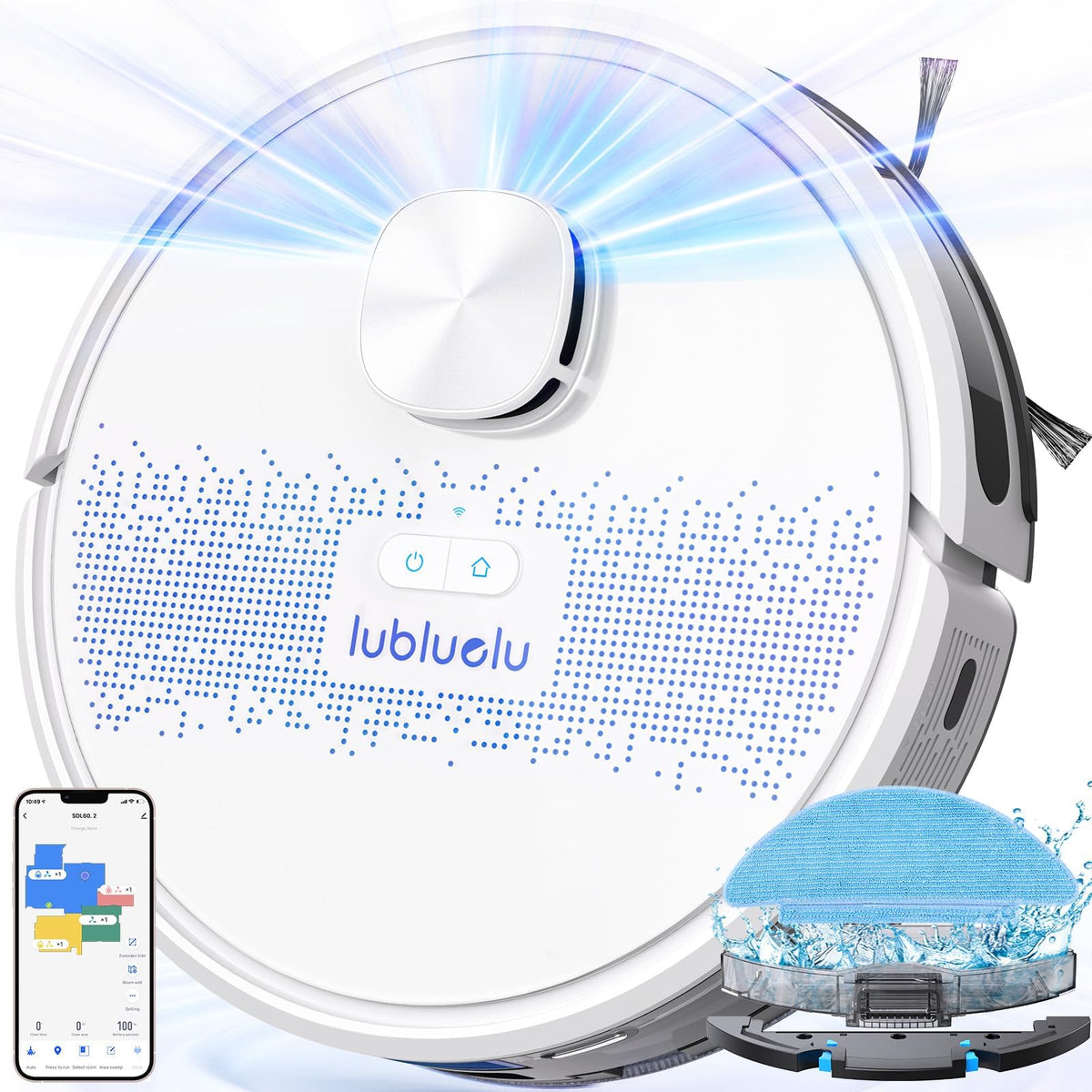 Lubluelu Saugroboter mit Wischfunktion 2-1, 4000Pa Staubsauger Roboter Lasernavigation mit 5 Karten, 55 dB Roboterstaubsauger mit APP Steuerung, Ideal für Tierhaare, Teppiche, Hartböden, Blau (SL60D)