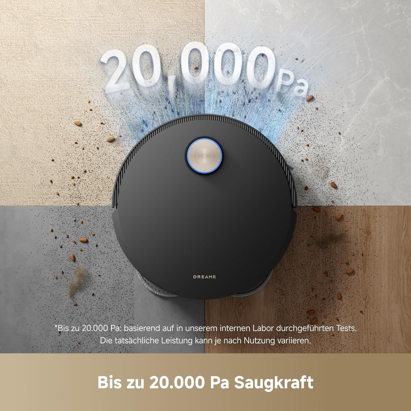 dreame X50 Master Staubsaugerroboter mit 24,9cm Basisstation, automatisches Nachfüllen und Entleeren, Nachlaufsystem, AI Hindernisvermeidung und 360° Navigation, 20.000 Pa