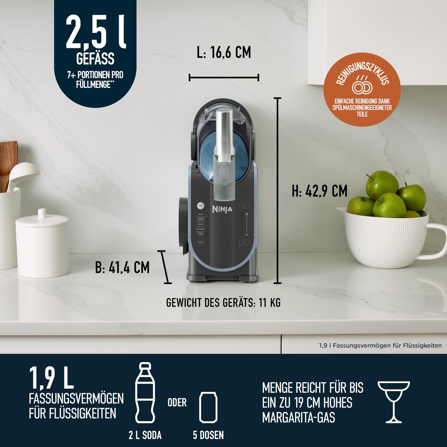 Ninja SLUSHi Maschine für Slush, Eis-Cocktails, Frappé, Blau & Grau FS301EU