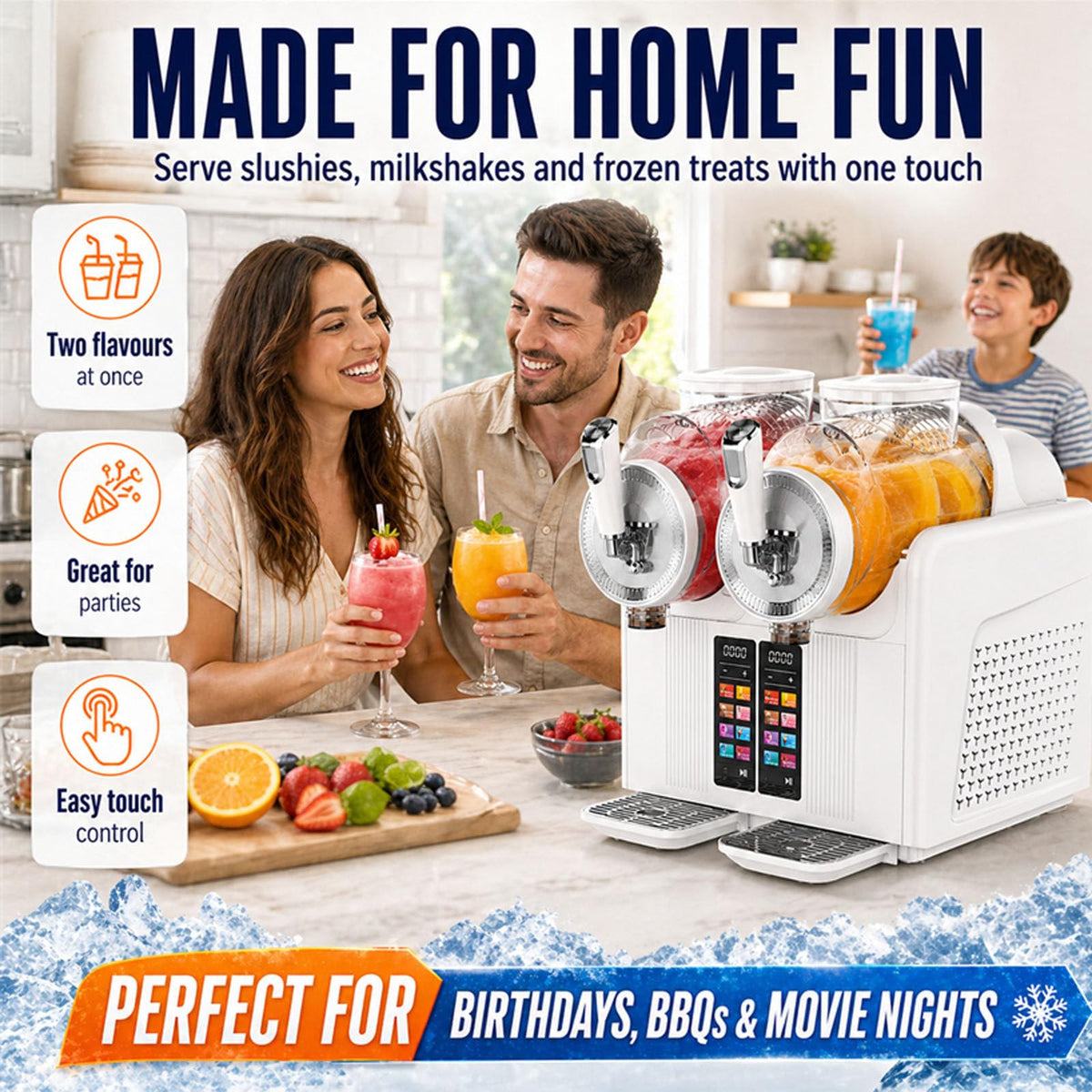 Slushie Maker 7-in-1, Softeis- & Slush-Maschine mit 2 × 2L Tanks, 430W, automatische Reinigung, für Zuhause & Café