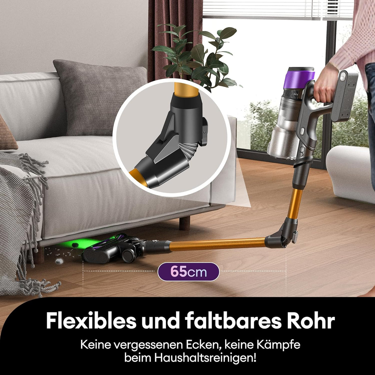 Ultenic U20 Akku Staubsauger, 55000Pa/ 600W/60Min Staubsauger Kabellos Mit Selbststehendes Design, Flexibles Biegegelenk, GreenEye-Technologie, Anti-Tangle Bodenbürste für Hartböden Teppiche Tierhaare