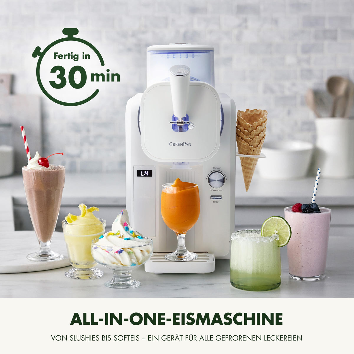 GreenPan Frost Eismaschine & Slushie-Maker, 6 Modi, 7 Texturen, selbstreinigend, kein Vorfrieren, fertig in 15 Min.