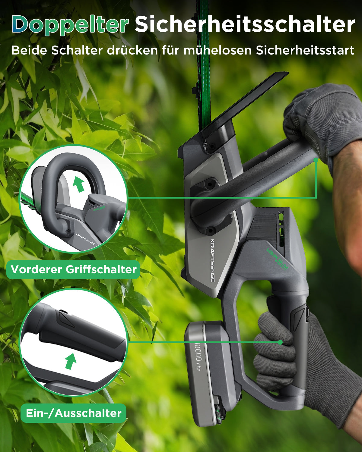 Bald erhältlich | Kraftsense U20X  Slim 20V Akku bürstenloser Heckenschere mit 2,0 Ah Akku