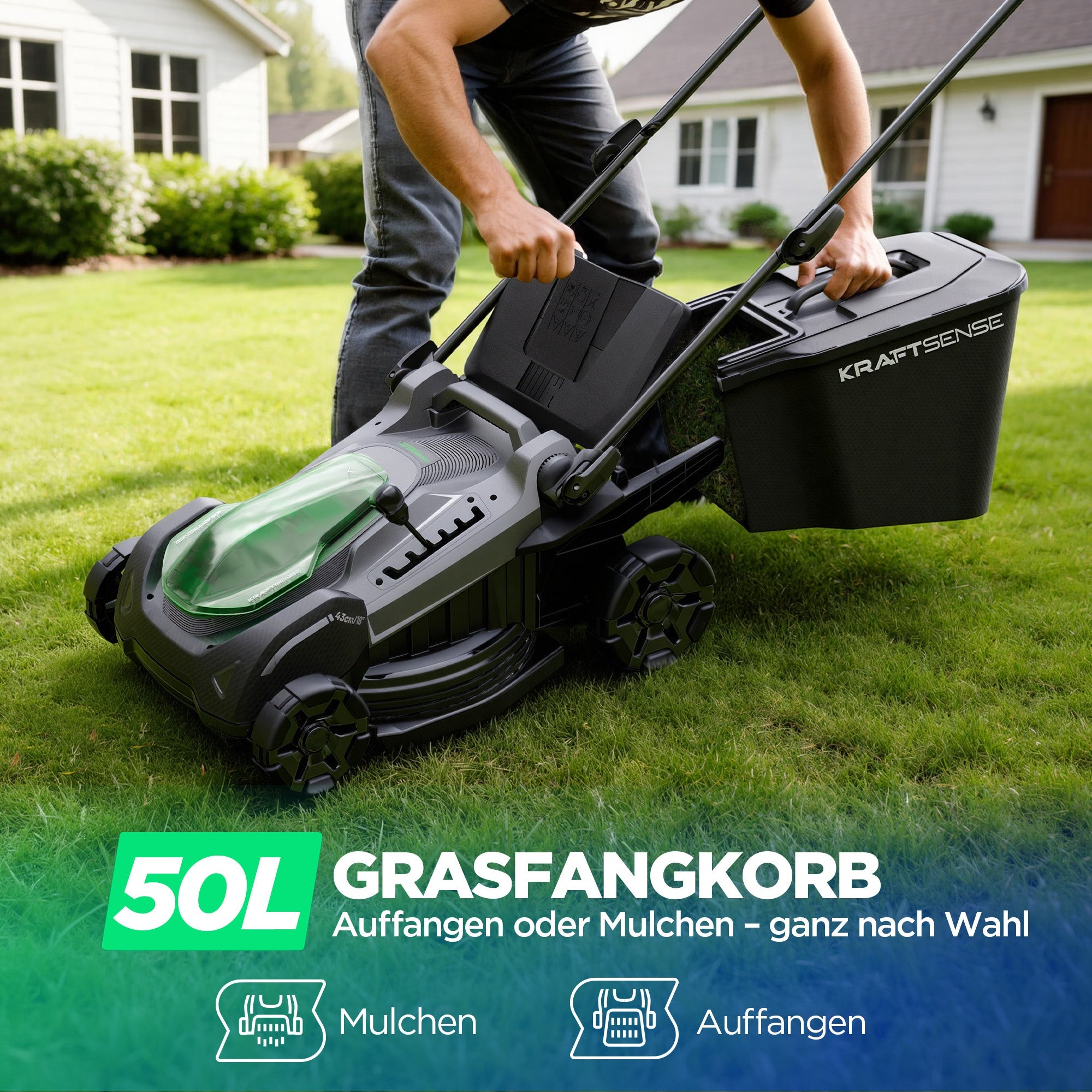 Kraftsense U20X Slim 40V Akku-Rasenmäher bürstenlos 43 cm inkl. 2 × 5,0Ah Akkus